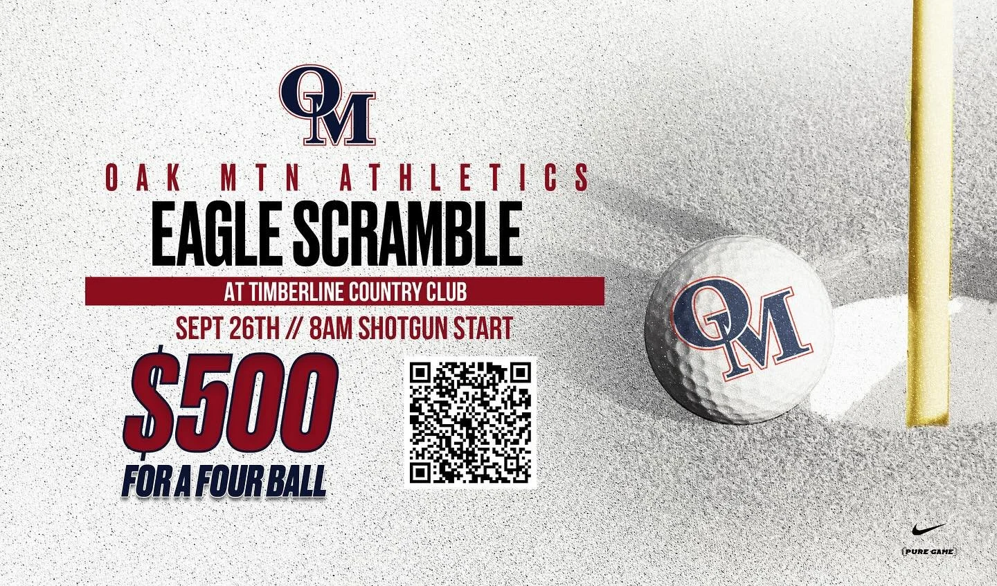 ⛳️🚨Oak Mountain Athletics Golf Tournament🚨⛳️

Come out and enjoy a Friday on the golf course! This will be a great day with coaches and athletes. Lots of prizes available and a great opportunity to support our athletic department. We have sponsorsh