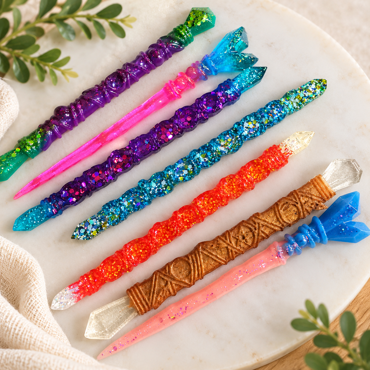 Resin magic wands for children's imaginative and sensory play