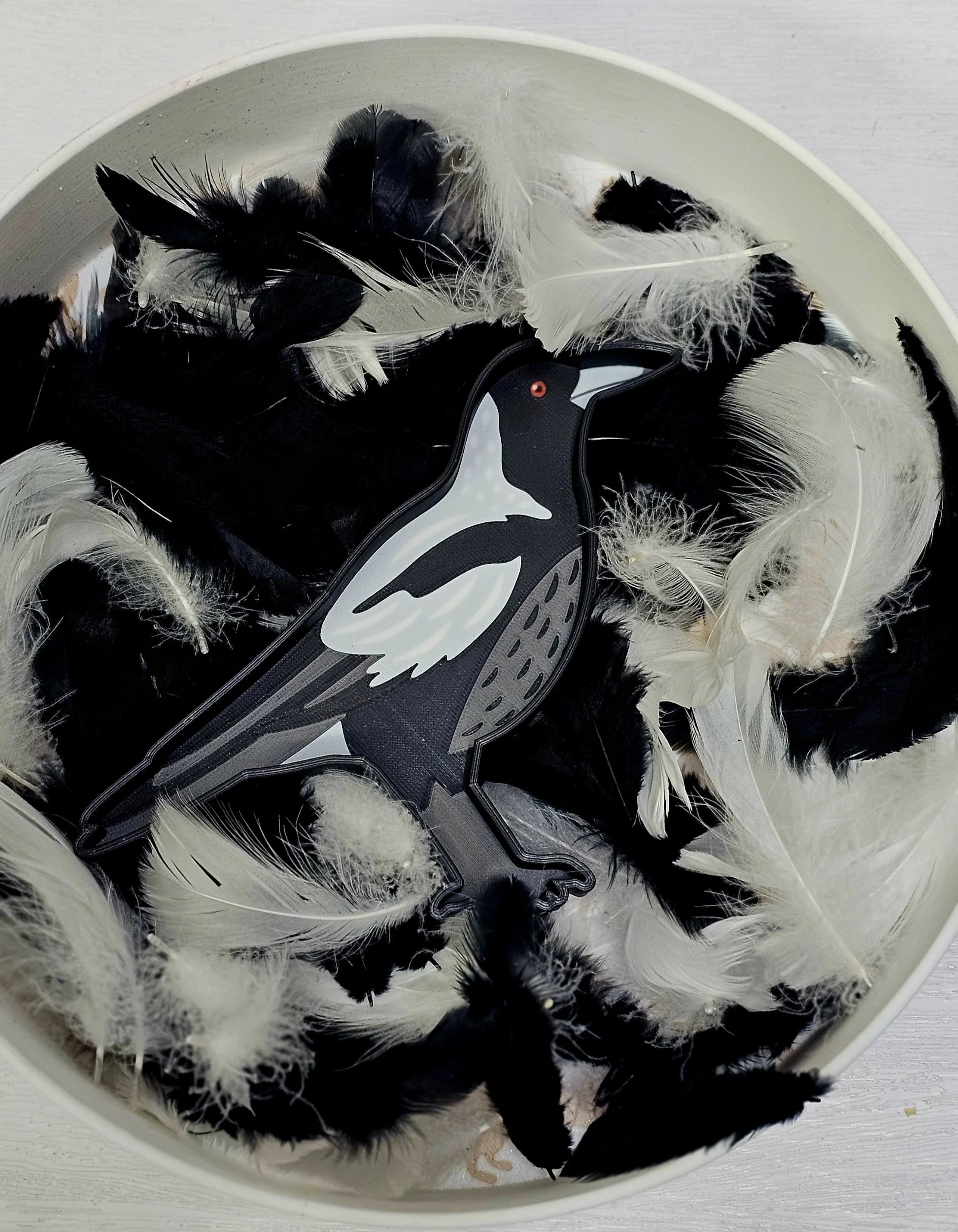 Australian bird sensory activity featuring a magpie play tray