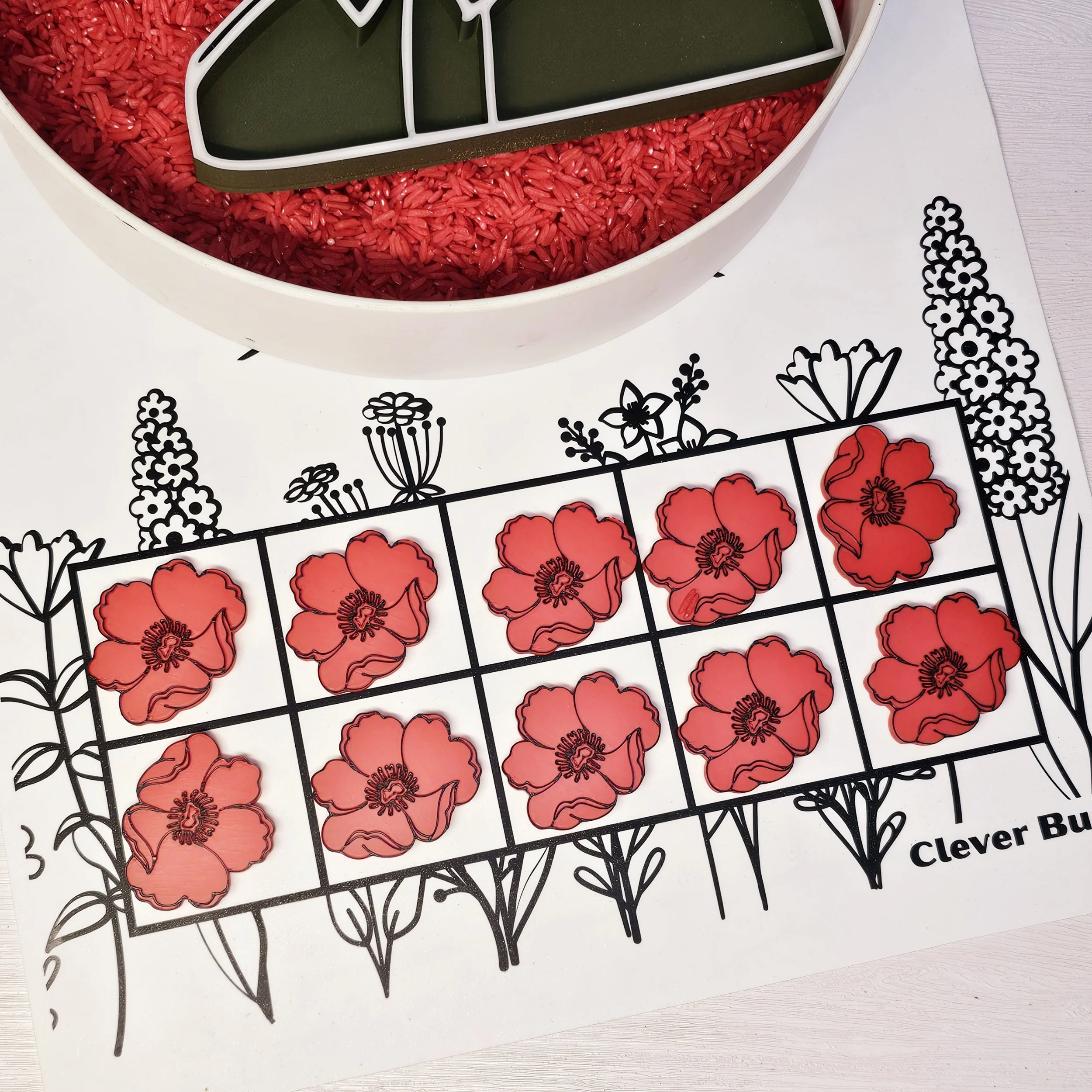 silicone tens frame with a anzac day sensory tray