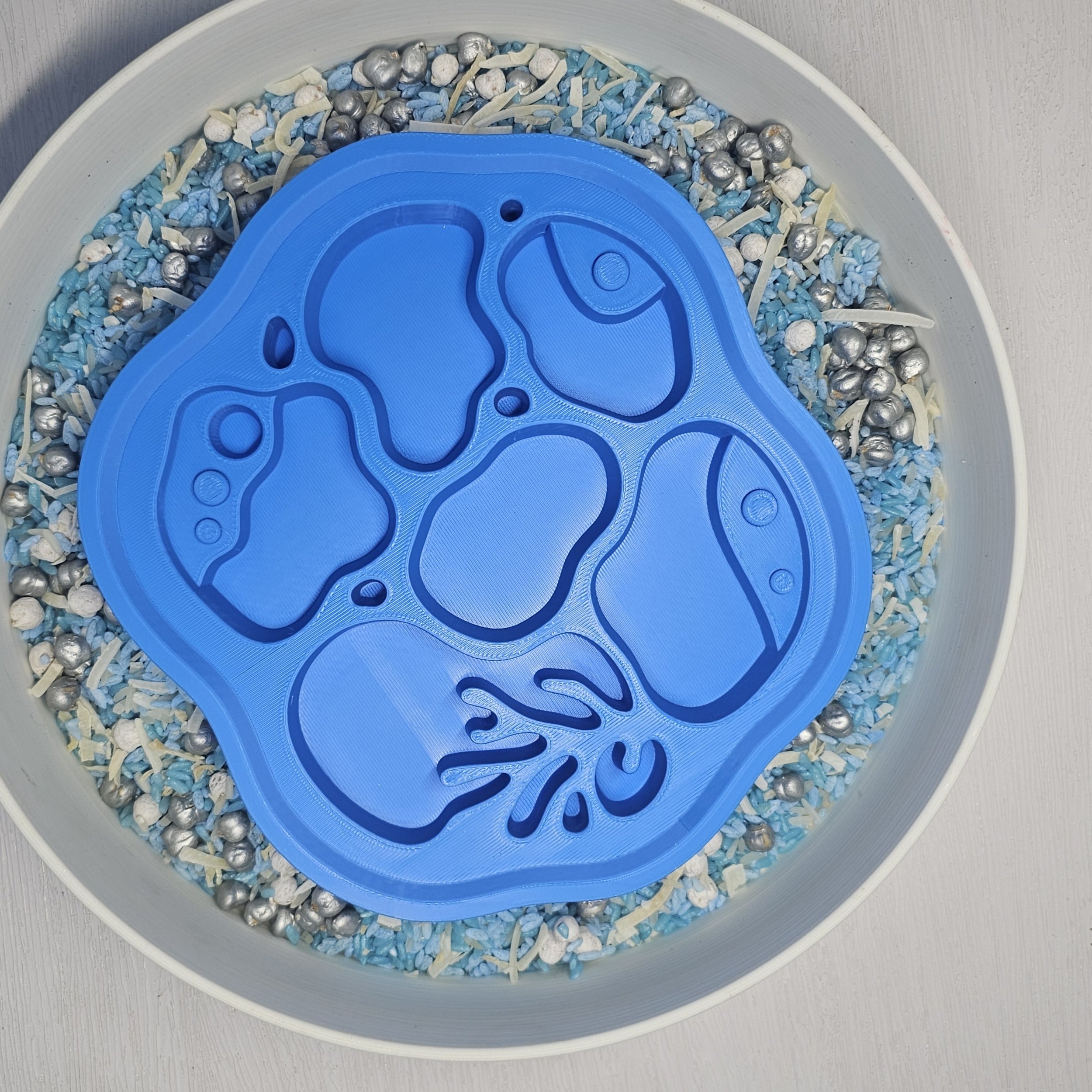 blue sensory tray scene setter pond or rockpool