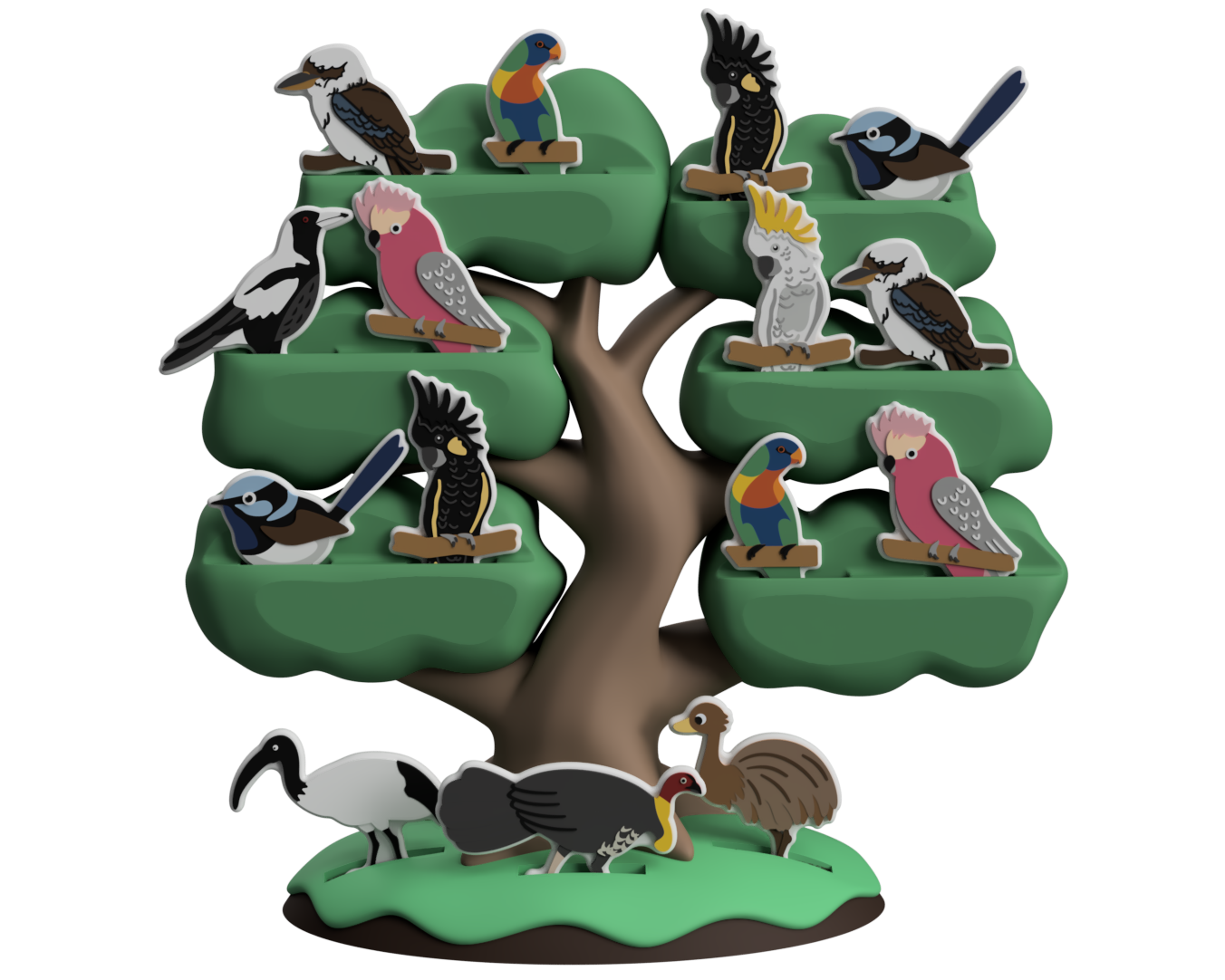 Australian Bird Tree Play Stand with colourful Australian bird counters perched on branches