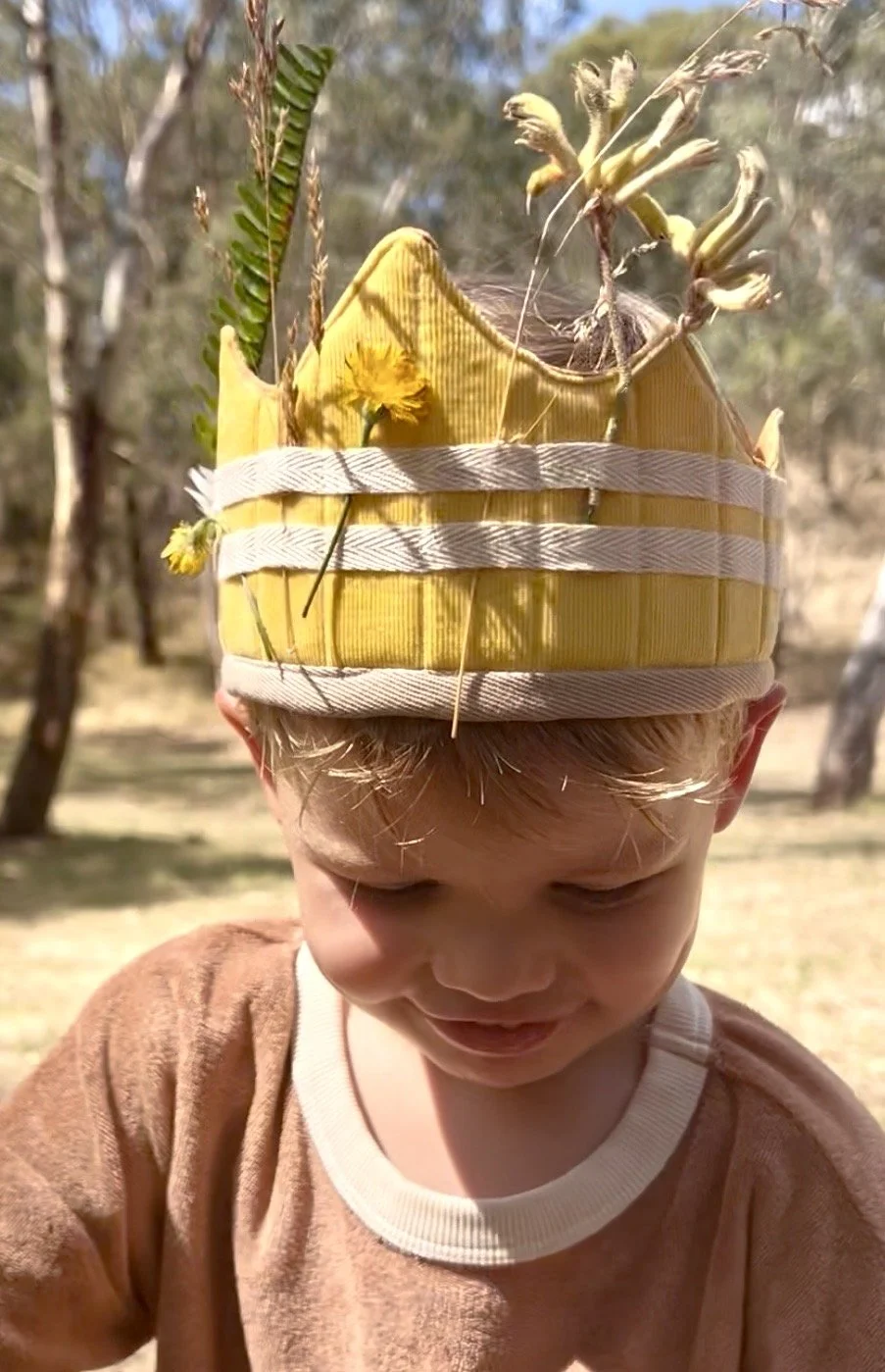 kids exploring nature with a foraging crown