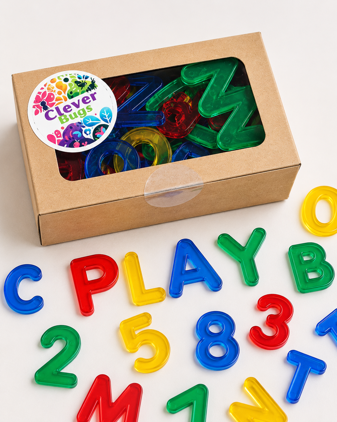 Transparent letters and numbers set for hands-on early learning