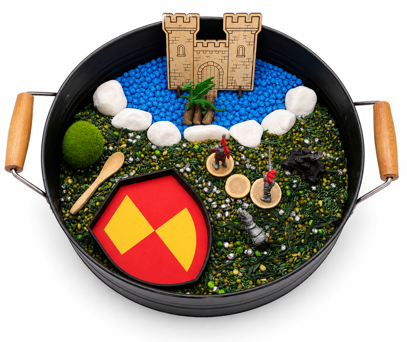 Knights & Dragons Sensory Kit with castle, shield tray and sensory base.