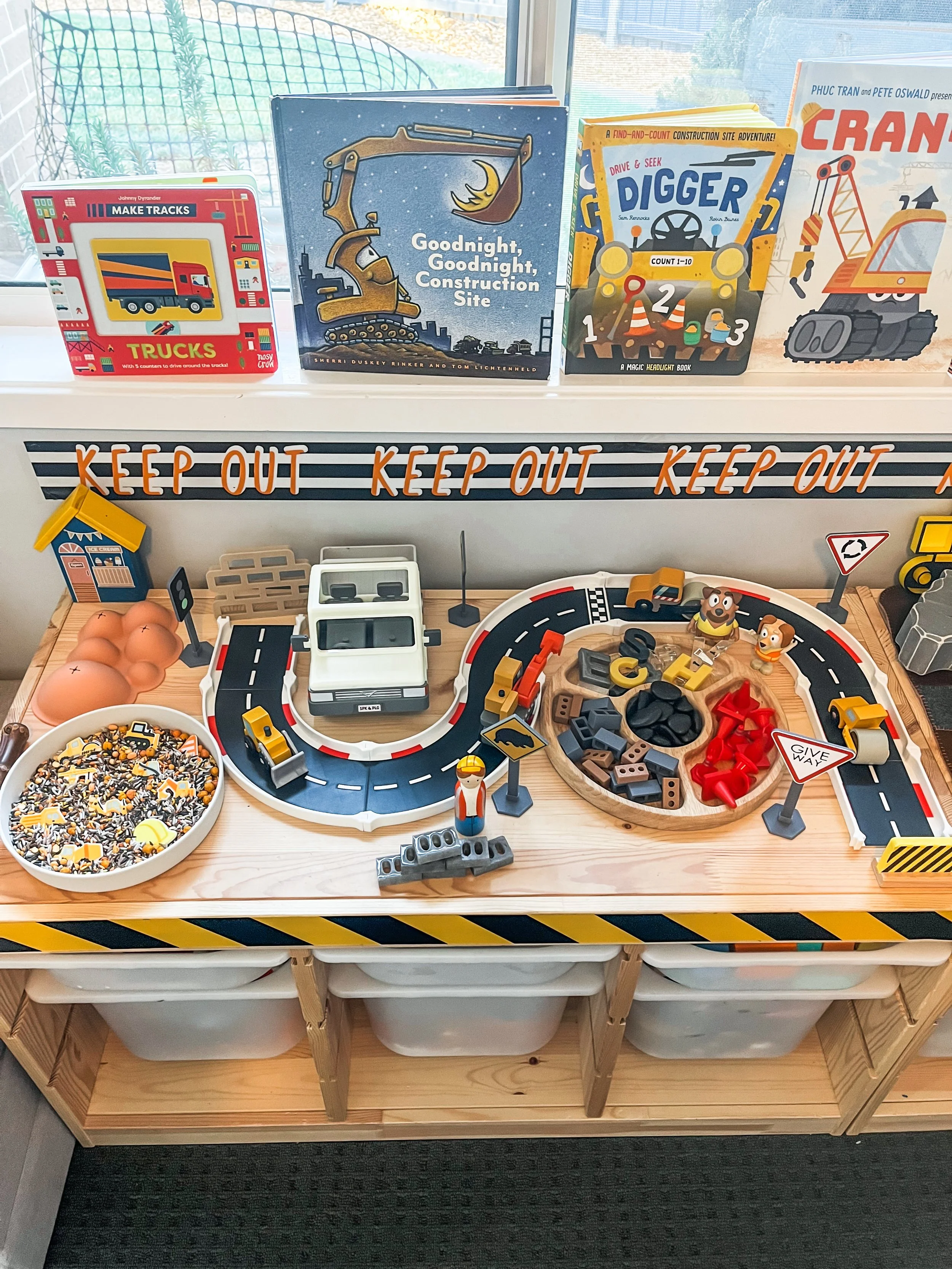 constructions sensory play for kids on trofast shelf family daycare