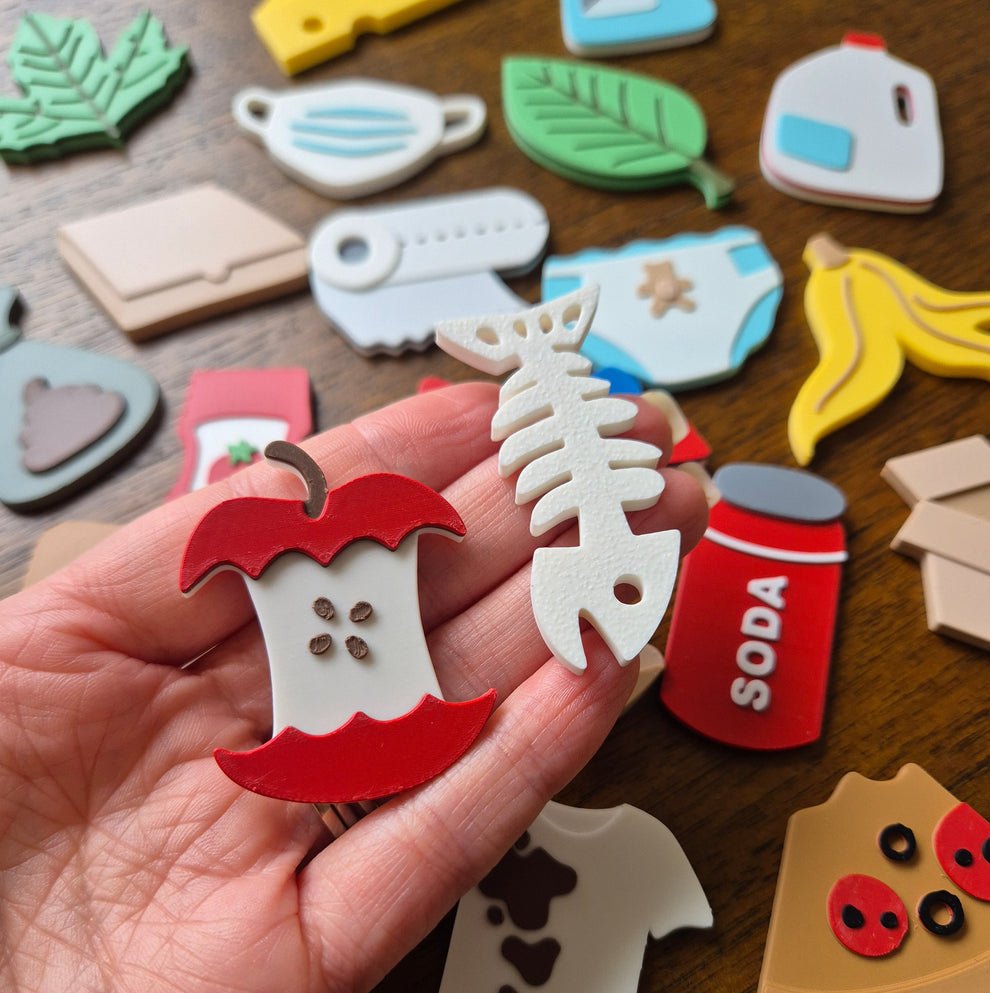 Recycling sorting play pieces for children