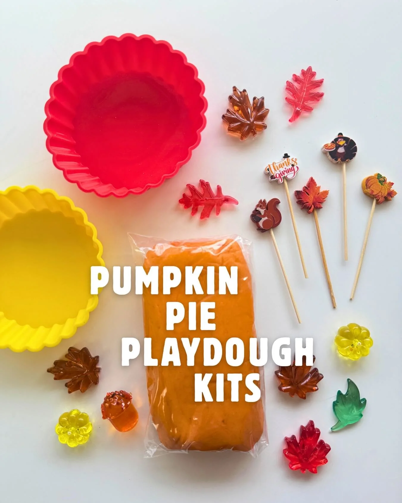 Pumpkin Pie Playdough Kits! Available this week in the studio while supplies last. $25 each. 

10oz of super soft homemade pumpkin pie playdough, 2 silicone pie pans, and lots of festive fall accessories. 🥧🥧🥧