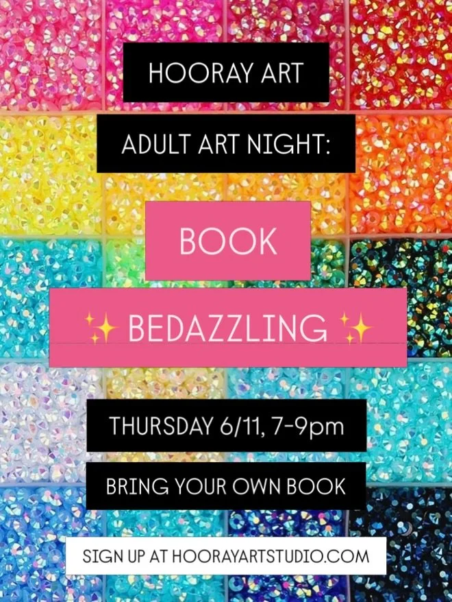 It&rsquo;s been waaay too long since we&rsquo;ve had an adult art night! Join us on Thursday 6/11 for a cozy, creative evening of book bedazzling ✨ Bring a favorite book, journal, planner, kids book, or just something with a fun cover, and we&rsquo;l