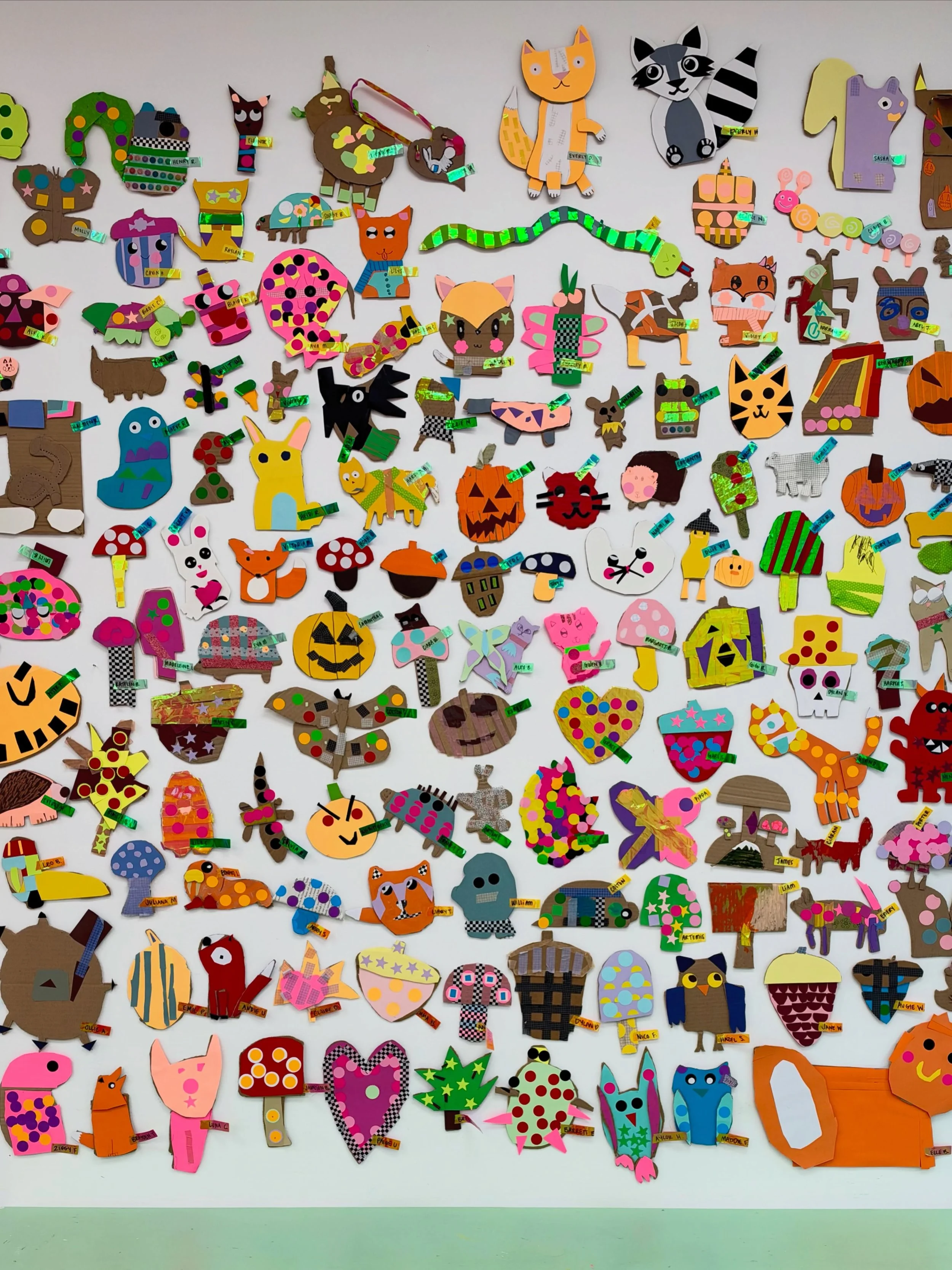 Welcome to our whimsical, wonderful, woodland filled with cardboard collage creatures! 🍄🌲🦉🦊🐰🍁 Inspired by @sallypayne_design and made using @itschompshop cardboard cutters!