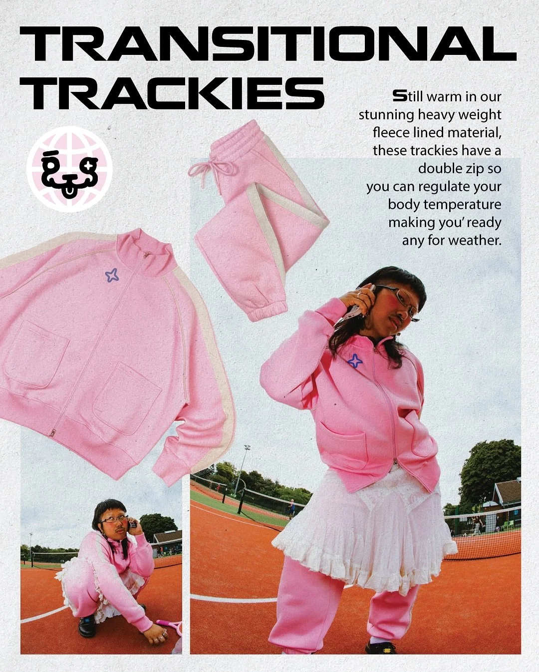 The softest trackies you&rsquo;ve ever put your hands on!

Our zip-up is made from an extra soft, fleece-lined heavyweight sweatshirt fabric in a playful bubblegum pink and a deep navy. This unisex piece features a wide, boxy silhouette, a slightly c