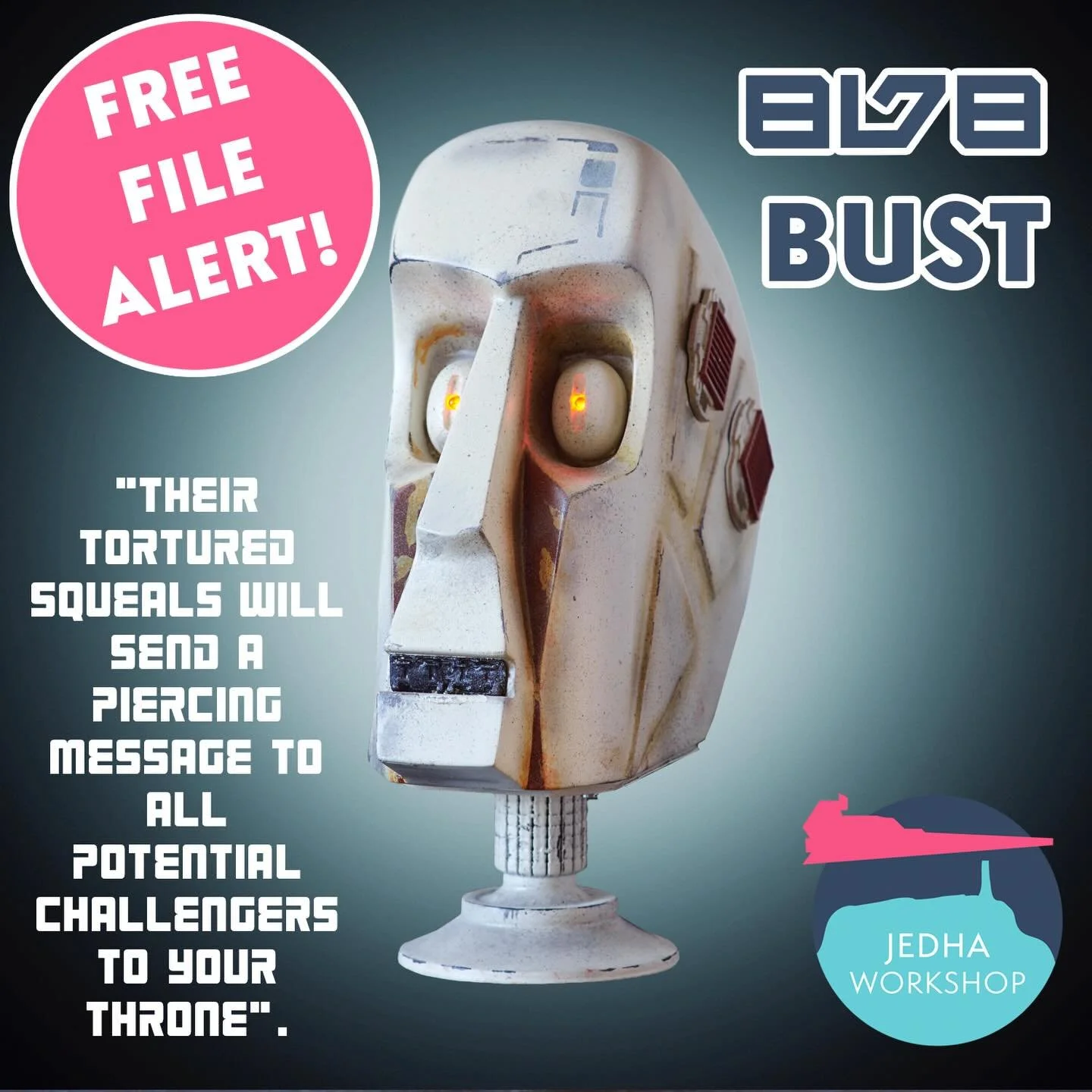 Free file Alert!

Get our 8D8 Trophy Head Bust 100% free!

Just head to our website: www.Jedhaworkshop.co.uk

Find 8D8 on the 3D files section, add him to your cart and use the code BOBA at checkout - and you&rsquo;ll be downloading him faster than B
