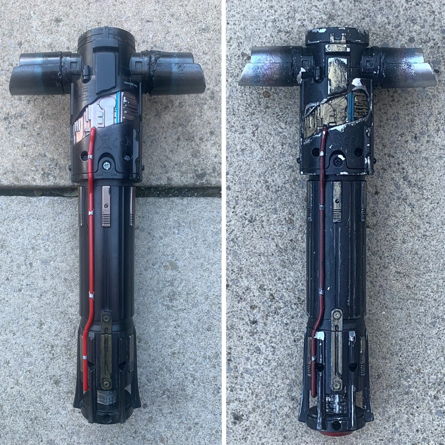 Here's my before and afters. Just wanted it less shiny and pristine - and more down and dirty and realistic.

For anyone who's tried to do this - getting the blades out took me literally an hour, they don't make it easy! And I destroyed one of the cu