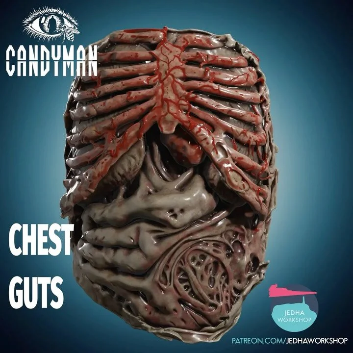 Here it is! Candyman Open Chest Guts Prosthetic 3D Print Files from Candyman (1992) has been added to the SHOP and PATREON! 😊

&ldquo;Be my victim&rdquo;

Technically, to cosplay as Candyman; you could just print our Bloody Stump Hook and wear a big