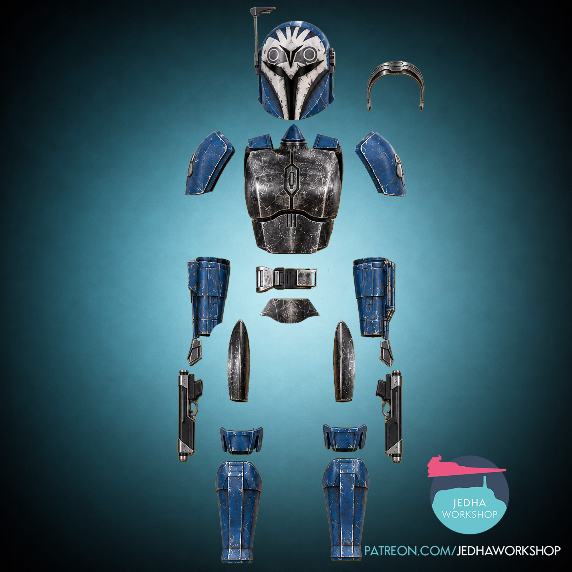 Bo-Katan Kryze Full Armour (Realistic Style) with Jetpack, Westar 35's and Articulated Wrist Blade 3D Print Files (The Mandalorian)