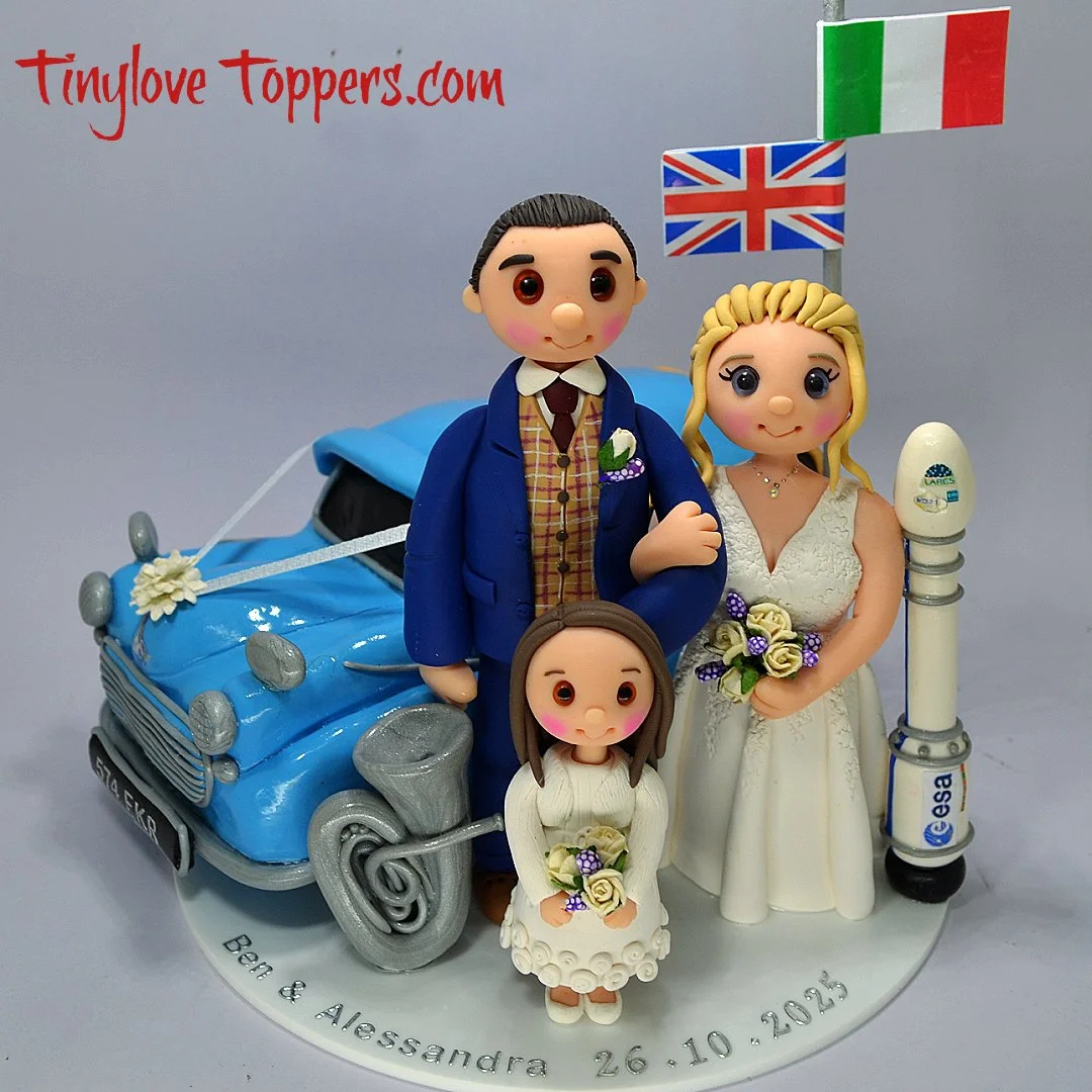 Huge Congratulations to Ben and Alessandra.
Thank you for choosing me to make your Wedding Cake Topper.
Ben plays the Tuba, and Alessandra is a rocket scientist!!

If anyone would like a price for a personalised Wedding Cake Topper you can contact me