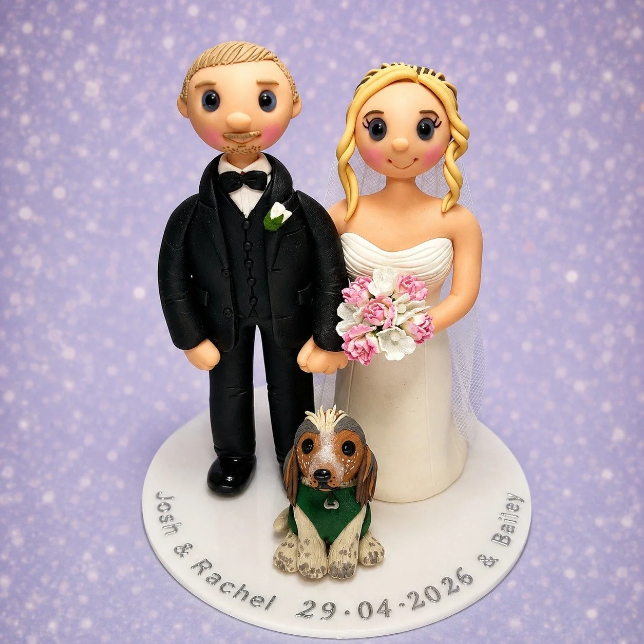 congratulations to Josh, Rachel and Bailey the dog 🐾
Here is the personalised wedding cake topper i made for them, and thank you to Rachel for sending me a photo of it in action on the day!
#customcaketoppers #brideandgroom