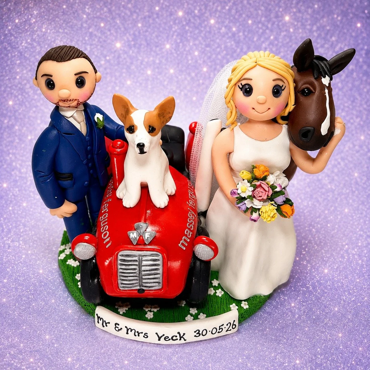 Congratulations  to Mr and Mrs Veck, I hope you had an  amazing wedding day.
Here a pic of the personalised wedding cake topper i made for them, they are farmers and wanted their topper to include their tractor, horse and dog 🐾&hearts;🚜🐴 
#wedding