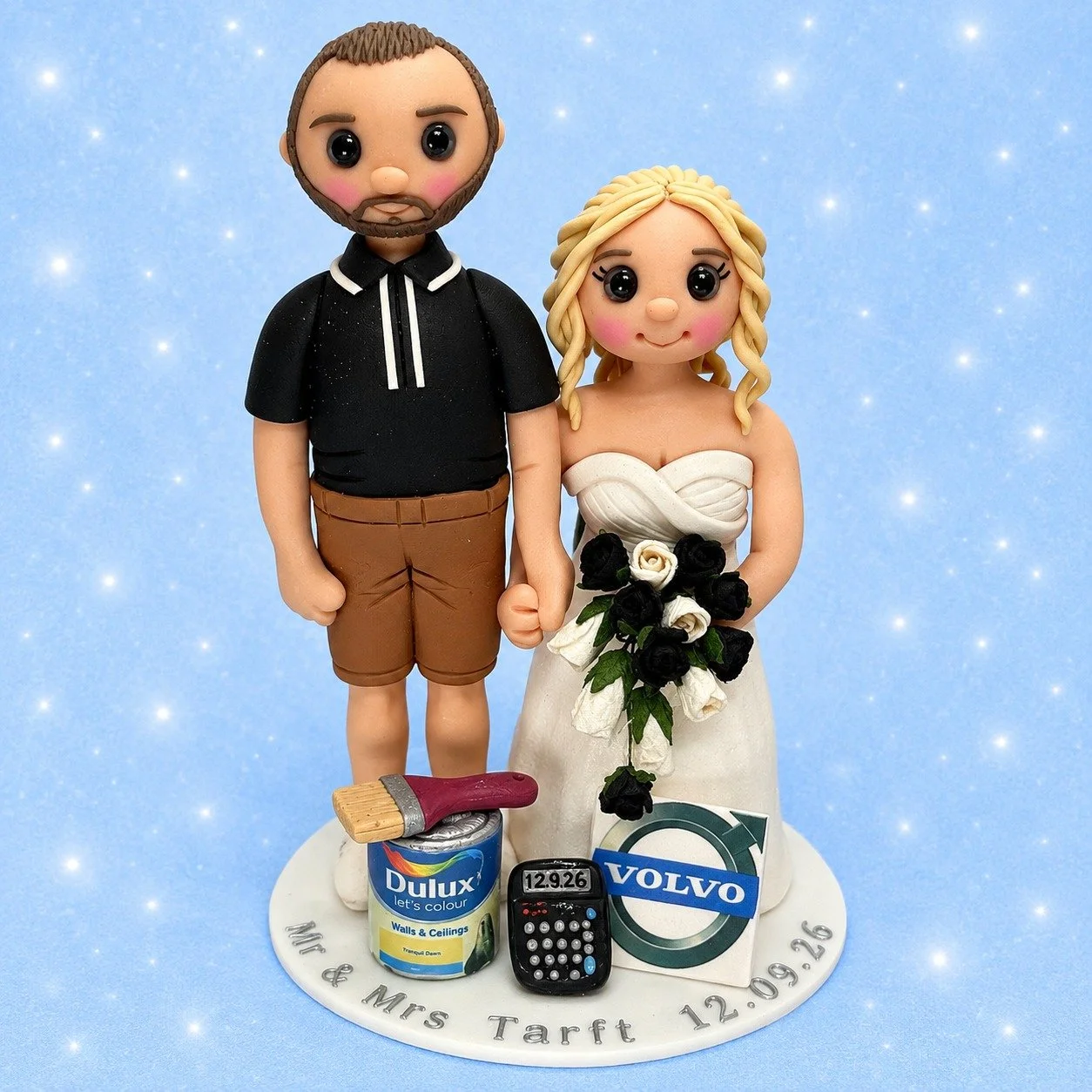 Congratulations Mr &amp; Mrs Tarft! 💖
They wanted their personalised wedding cake topper to include some props to represent their jobs.
#WeddingCakeTopper  #personalisedcaketopper #painteranddecorator #accountancy #volvo