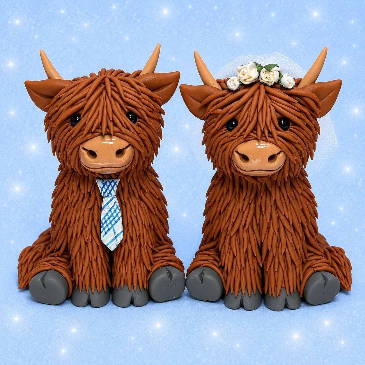 Highland cow wedding cake topper 🐂😍
Fun to make but time consuming with all the tiny individual hairs.
#WeddingCakeTopper #highlandcow #brideandgroom