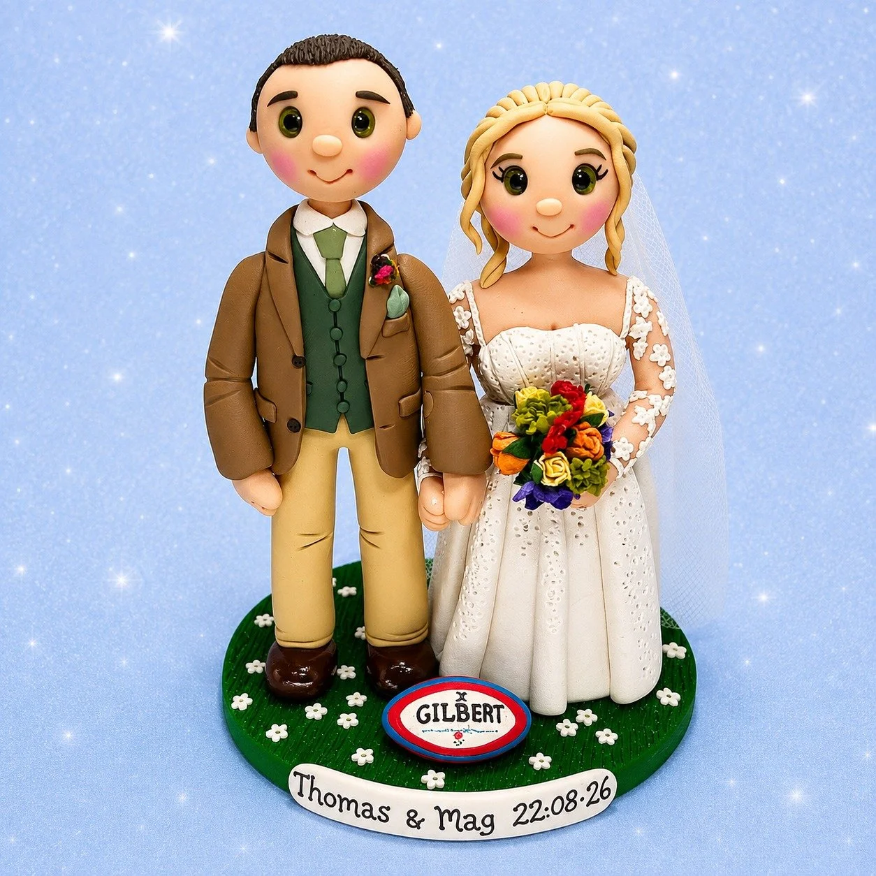 Congratulations to Thomas and Mag on your wedding!
thank you for choosing me to make your personalised wedding cake topper. 💖🏉👩&zwj;❤️&zwj;👨
#weddingcaketopper #engagement #brideandgroom #rugby #BrideToBe #tietheknotbridal