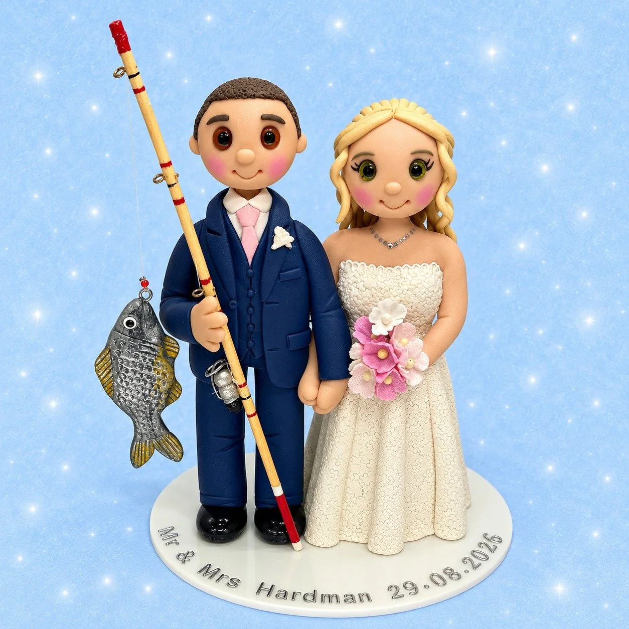 Congratulations to Mr &amp; Mrs Hardman!
Thank you for choosing me to make your personalised wedding cake topper. 
#WeddingCakeTopper #weddingplanning #brideandgroom 
#fishinglife