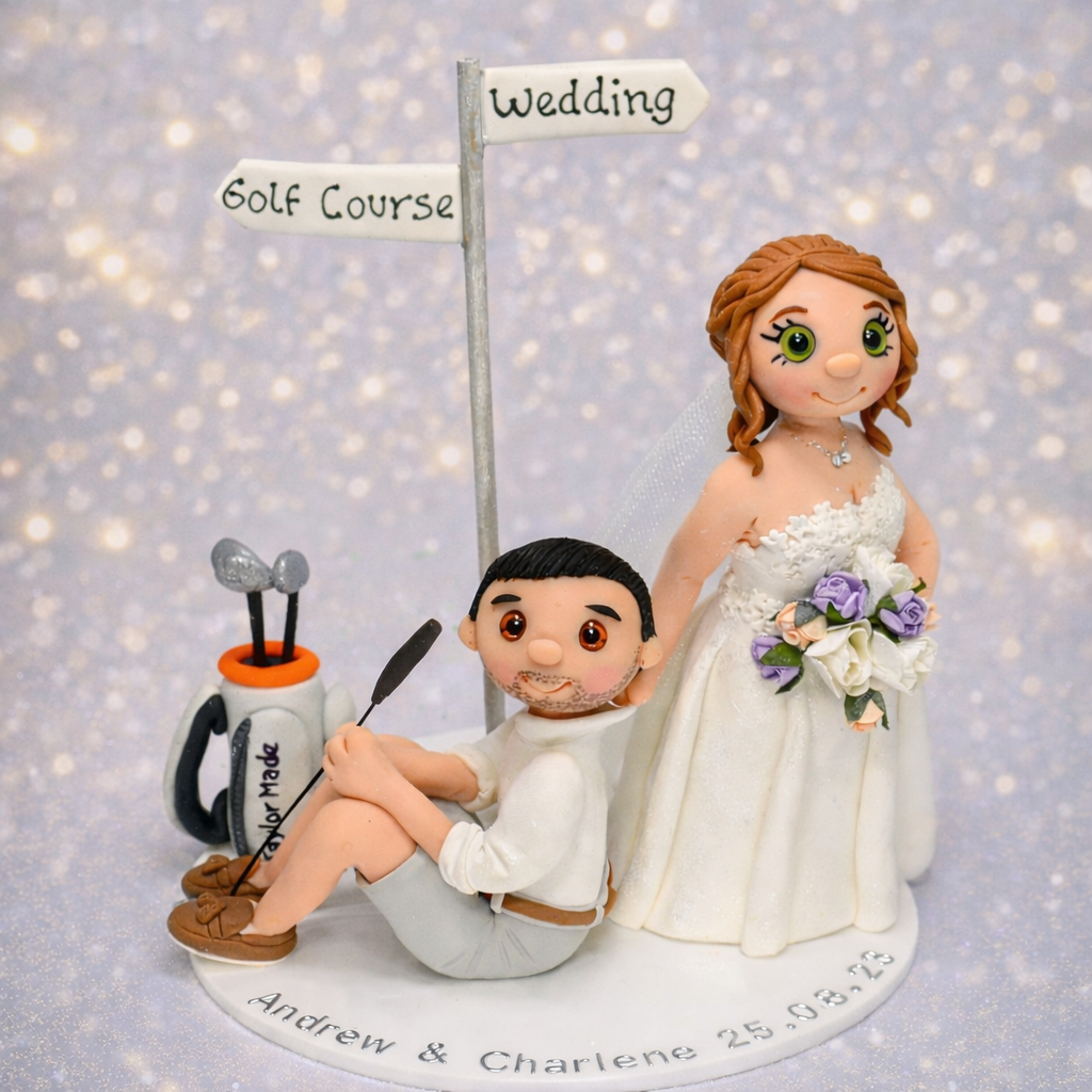Custom cake topper with golf theme and reluctant groom