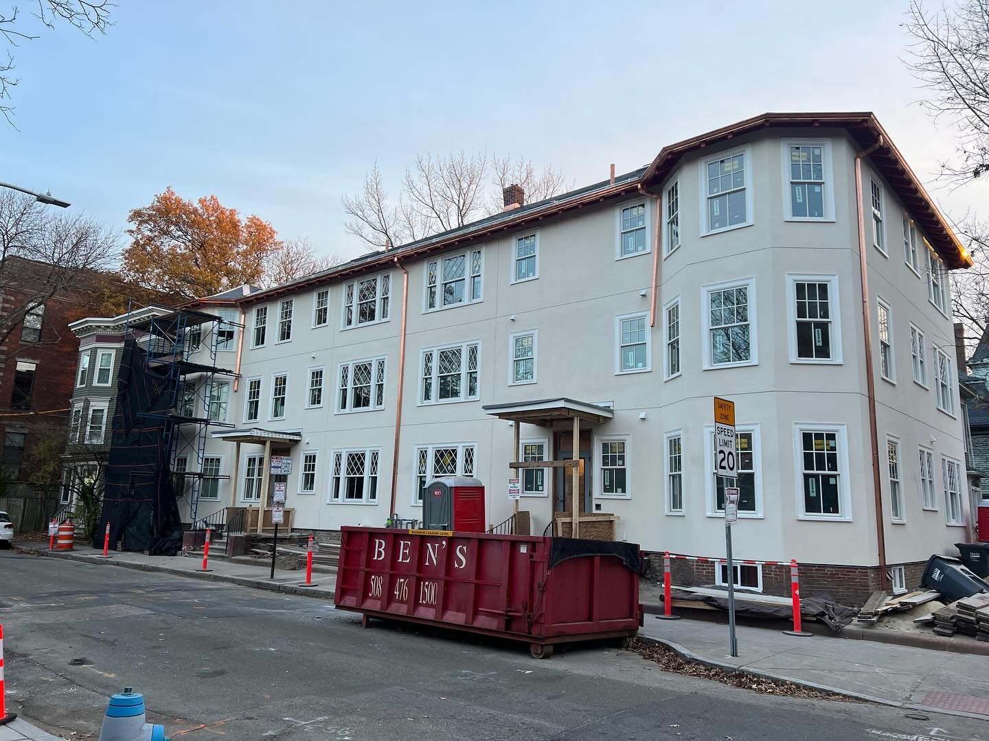 Scaffolding is finally coming down on our Parkview project and loving the reveal (swipe to see the &ldquo;before&rdquo;)! A complete envelope replacement including new insulation, rain screen, stucco, slate roof, and new Marvin windows!