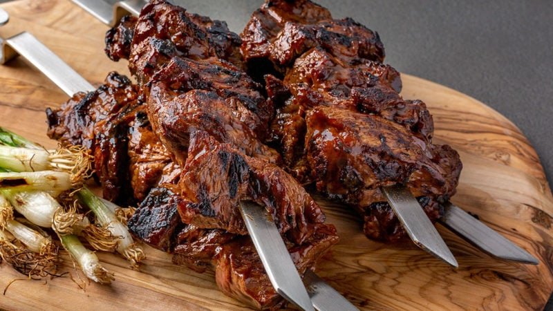 Marinated-Grilled Sirloin Tips with a Coffee Bourbon BBQ Glaze