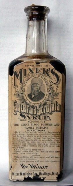 Classic example of “snake oil” cure-all. Scrofula Syrup was used to treat just about everything under the sun in its hayday.