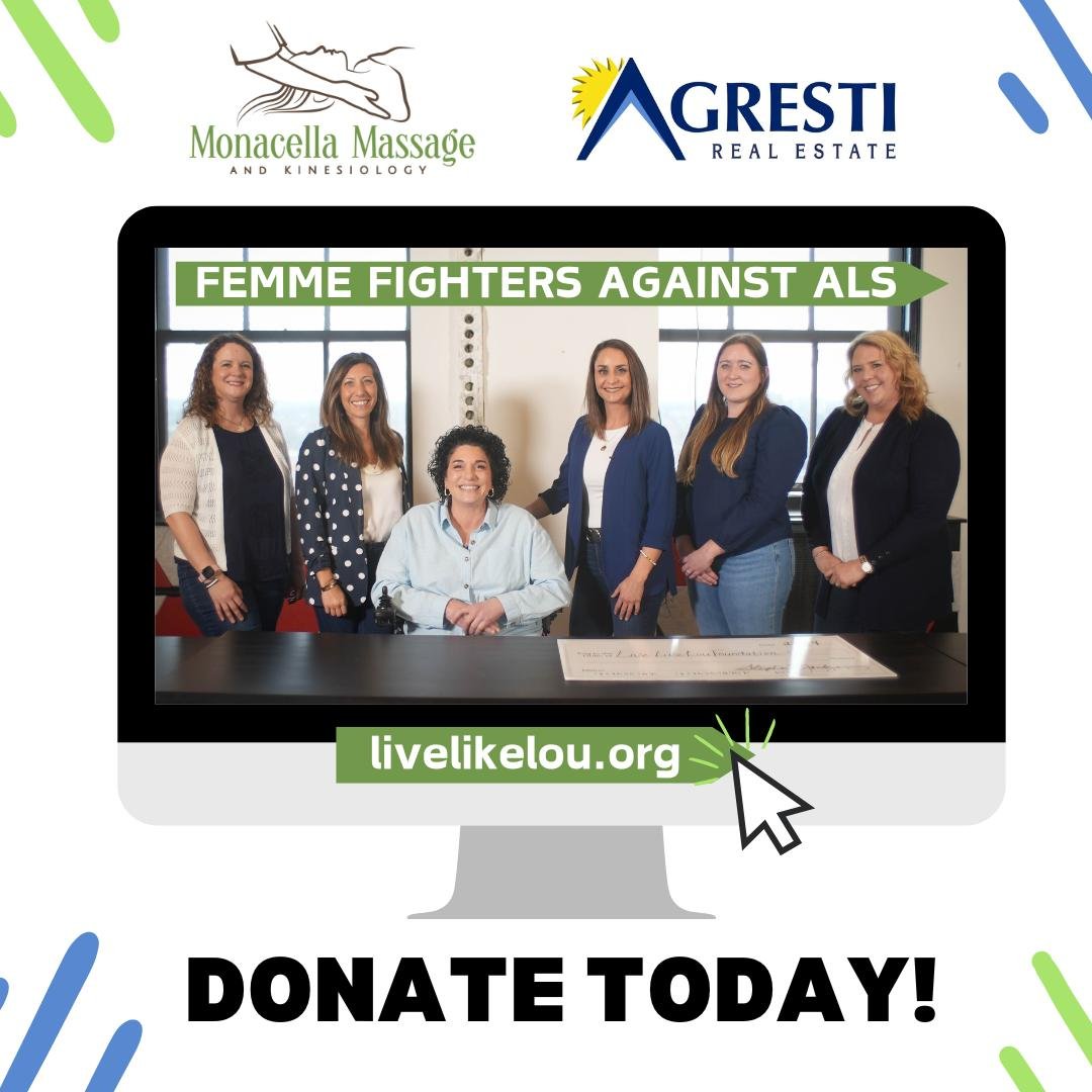 May is ALS Awareness Month!

Monacella Massage is partnering with Steph Montgomery your Bestie at Agresti to support research for ALS on behalf of Sarah! For every house Steph sells, we will be donating $100 through her group, Femme Fighters Against 