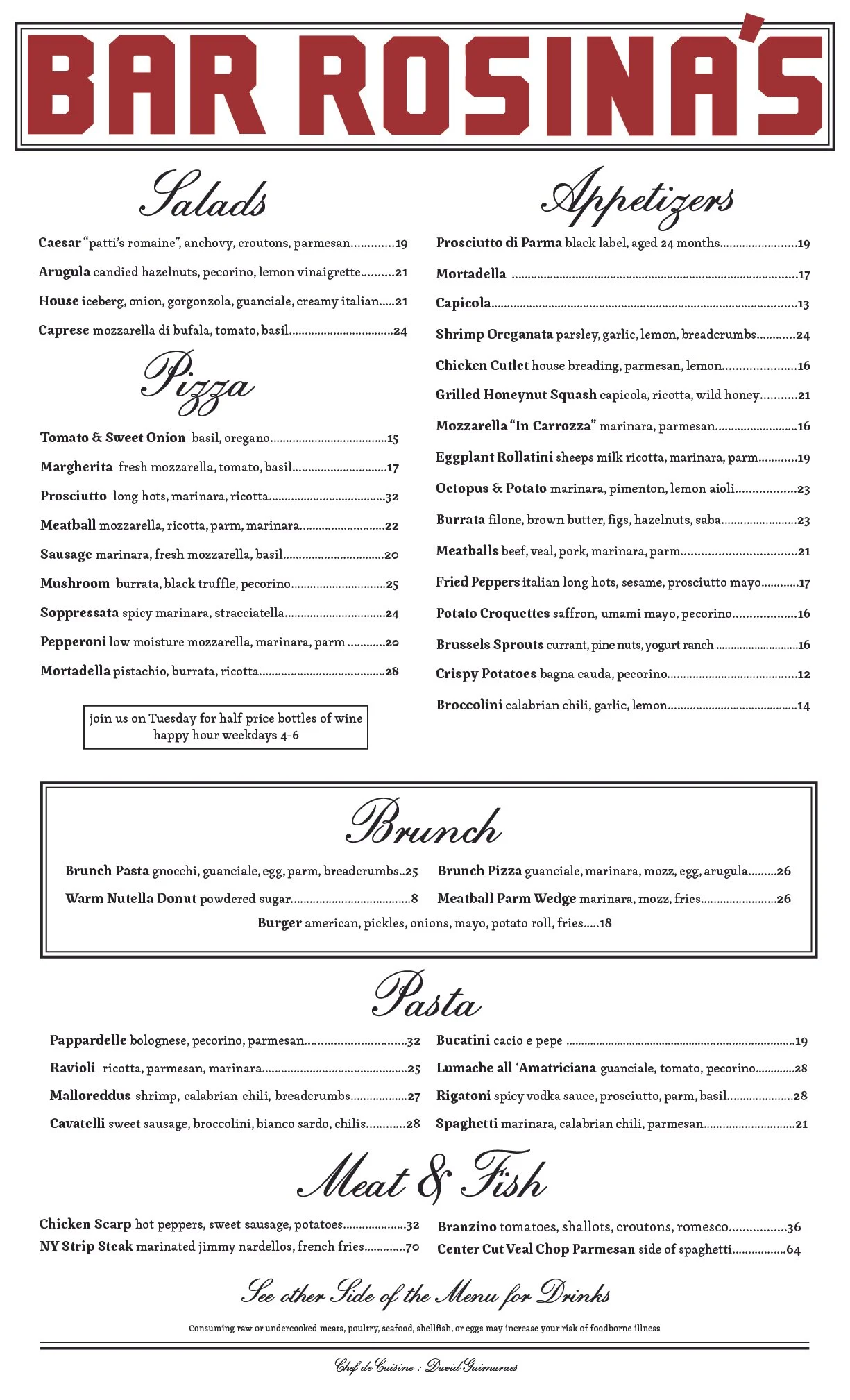 MENU — Bar Rosina's