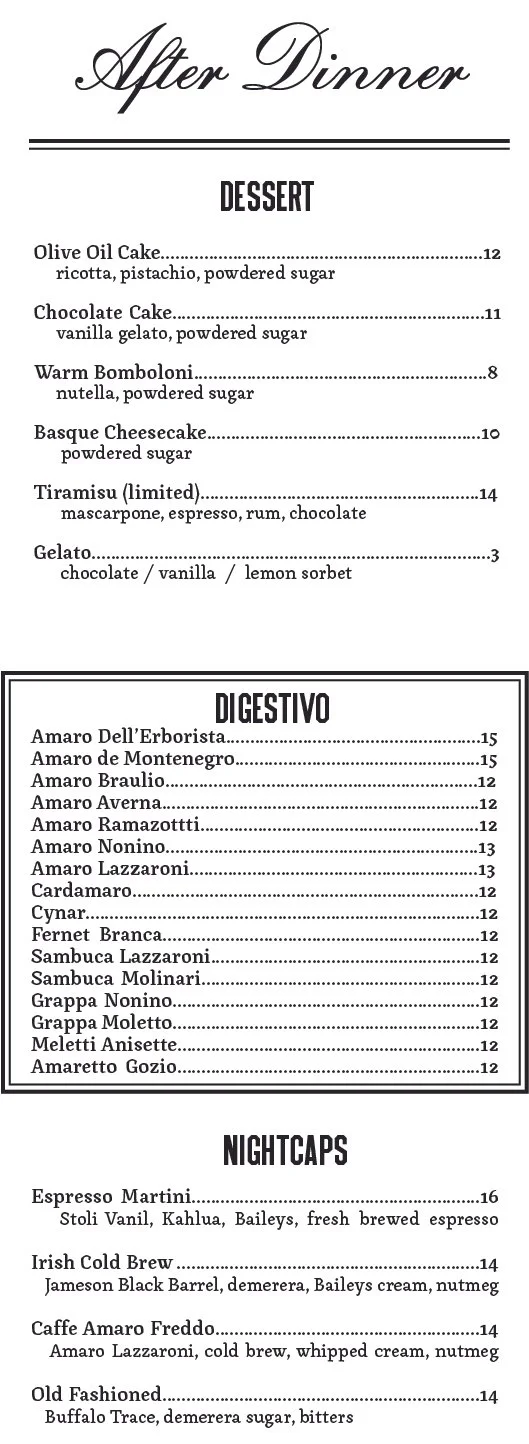 MENU — Bar Rosina's
