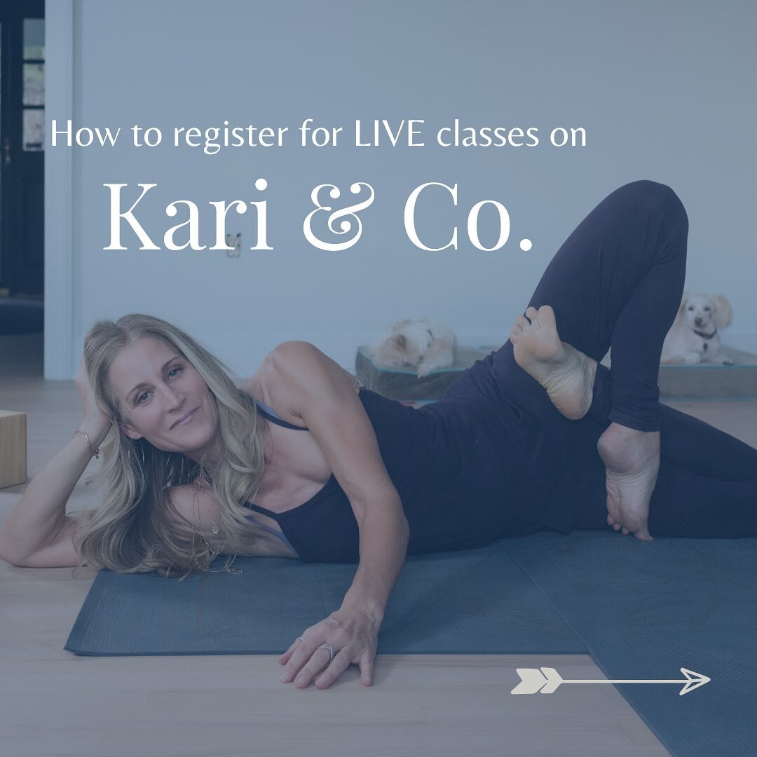 ☀️Starting today☀️, all of my livestream Katonah Yoga&reg; classes will be hosted on my new platform, Kari &amp; Co.! Swipe to see how to join class. Can&rsquo;t wait to see you 💻. ⁣⁣⠀
⁣⁣⠀
With love 💙,⁣⁣⠀
Kari⁣⁣⠀
⁣⁣⠀
&bull;⁣⁣⠀
⁣⁣⠀
Summer Class Sche