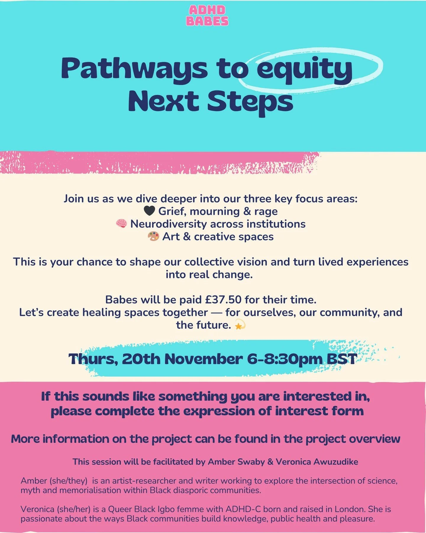 Join us for the next step in re-imagining equity with the Babes!

In September, we loved hearing your ideas and experiences. Now, we&rsquo;re inviting you to help shape our working groups around three key focus areas:

Grief, mourning &amp; rage

Neu
