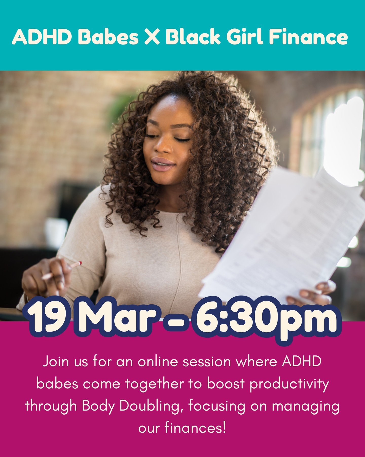 Join us and @blackgirlfinanceuk for an online session where ADHD babes come together to boost productivity through Body Doubling, focusing on managing our finances!

#adultadhd #neurodiversity #adhdawareness #blackmindsmatter #blacknonbinary #adhdsup