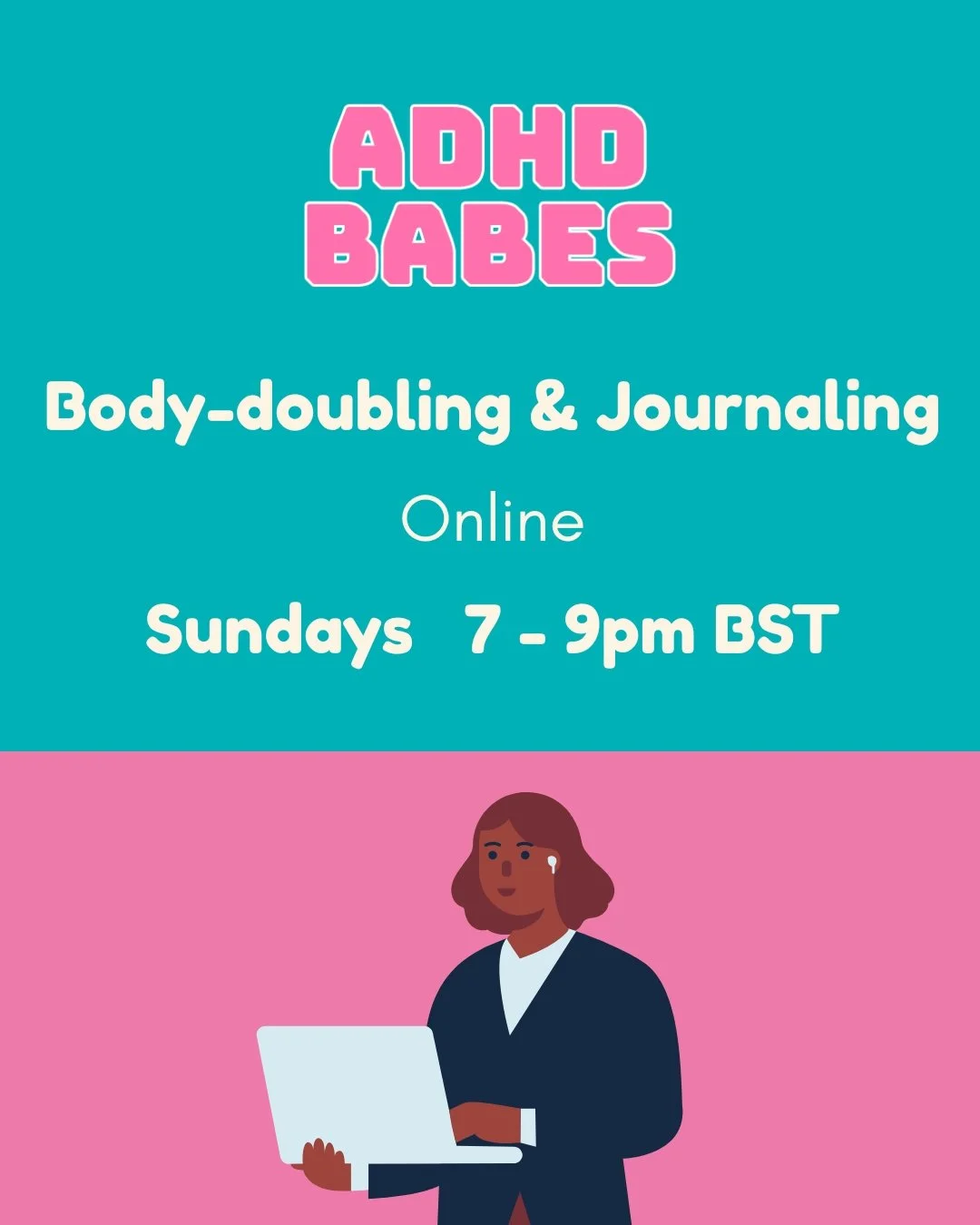 Join us on Sunday evenings for our weekly Body doubling and journaling sessions!

Open to Black women and Black non-binary people. A clinical diagnosis is not required to attend! 💖💖

Tickets are now live in the link in our bio!

#adhdbabes #adultad