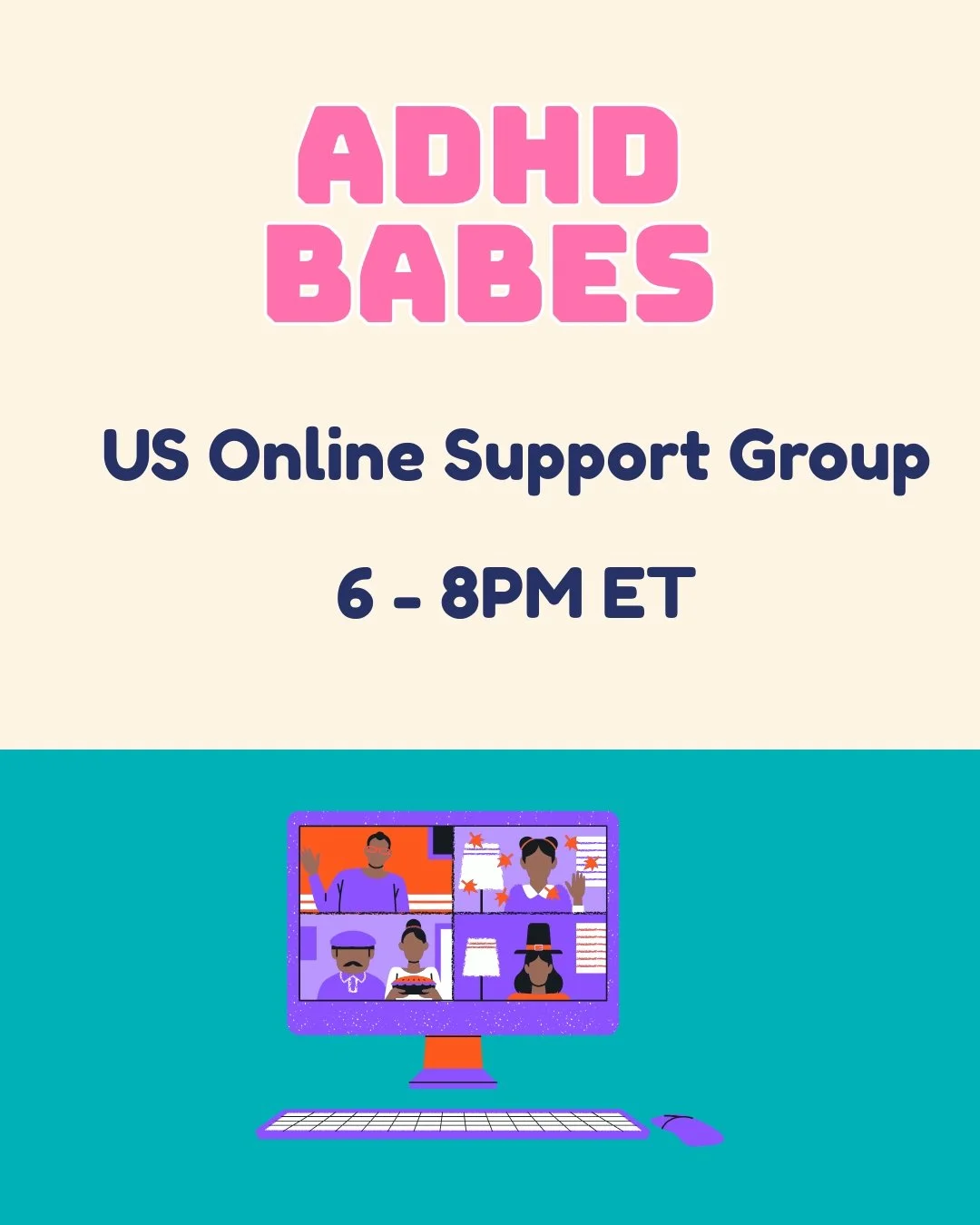 Our next U.S Timezone friendly support group will be on Wednesday 20th May 6-8PM ET✨✨

Open to Black women and Black non-binary people. A clinical diagnosis is not required to attend! 💖💖

Tickets are now live in the link in our bio!

#adhdbabes #ad
