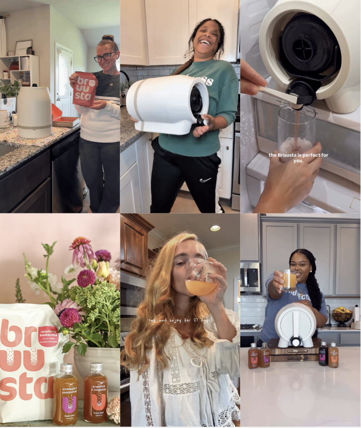 Brand: Bruusta Kombucha • Social Platforms: Facebook, Instagram, TikTok, YouTube • Content: Affiliate Launch Campaign via #bruucrew 