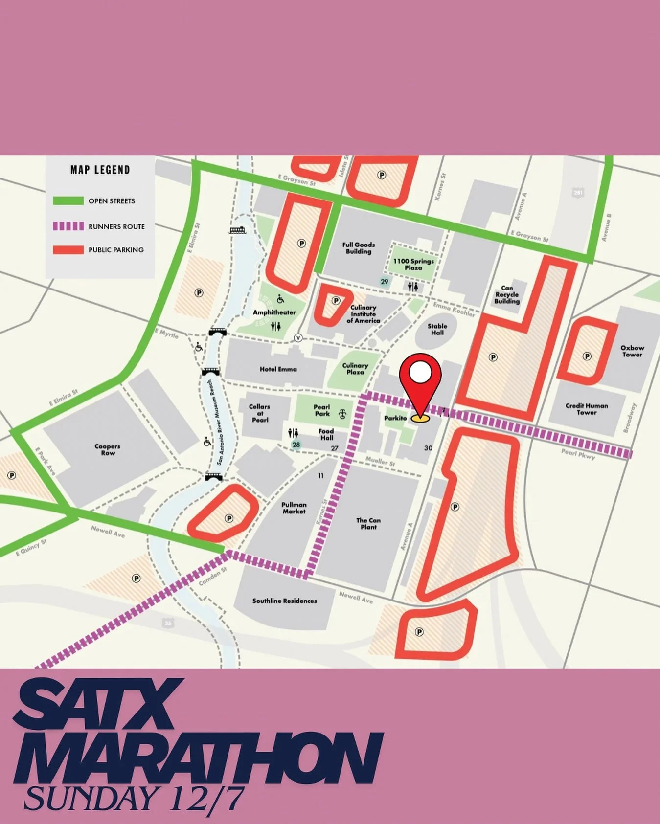 🏃&zwj;♂️⚡️ THIS SUNDAY! @satxmarathon will be in full effect and we are stoked that we will have a front row view to the running route! we will be opening the shop early at 6:30a for alllllll the caffeine needs. save this map to navigate your way ar