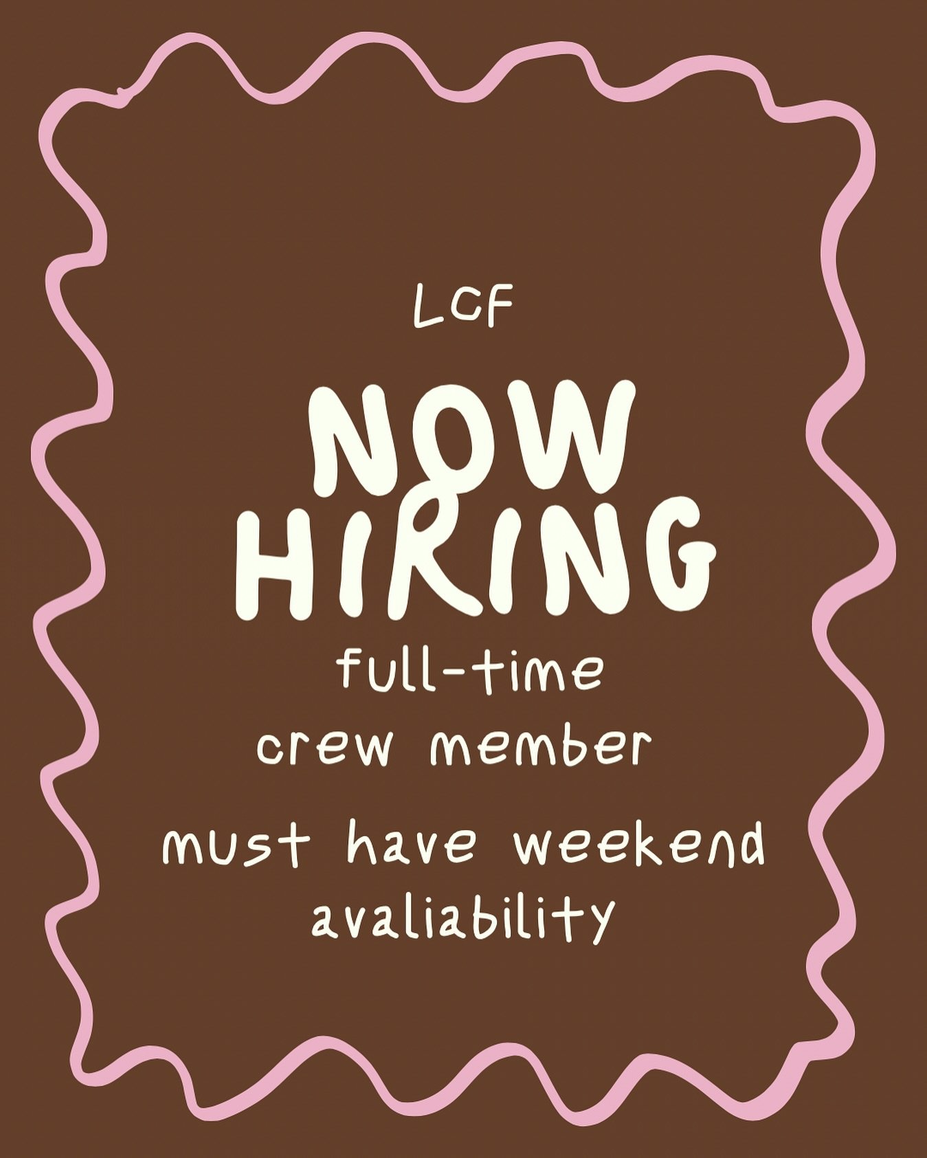 we&rsquo;re hiring! service industry background preferred- weekend availability required. send your resumes to our cafe manager at cm@localcoffee.com