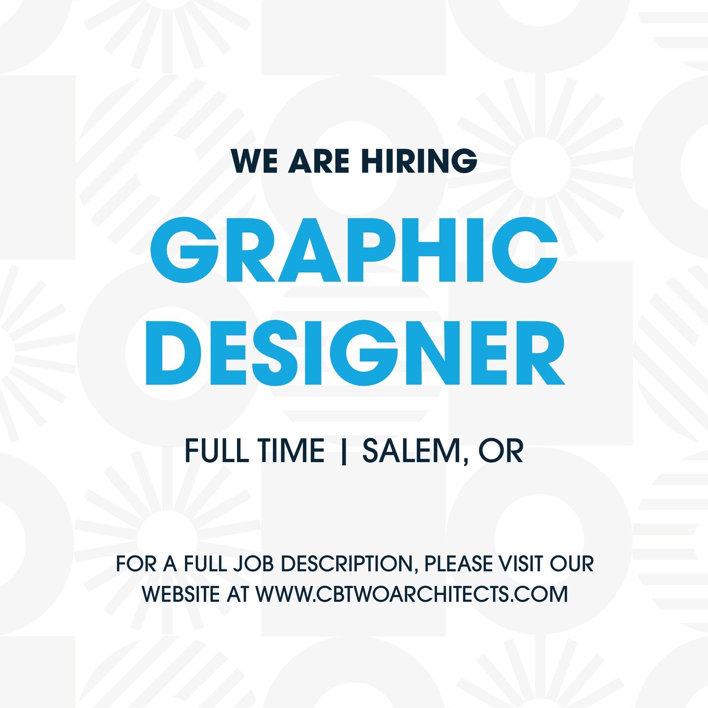 CBTWO Architects is looking for a Graphic Designer! Interested candidates should forward their cover letter and resume to jobs@cbtwoarchitects.com. For more information, please see our website at www.cbtwoarchitects.com.