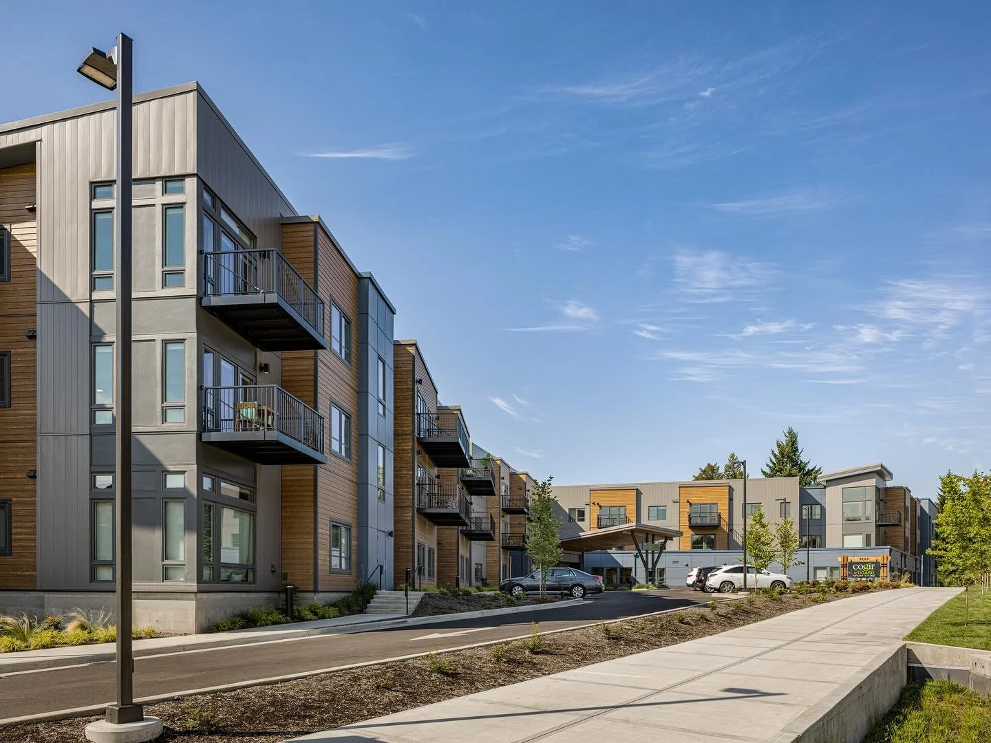 Our recently completed senior living facility, The Cogir of Tigard is situated adjacent to a natural wetland. Dining areas, gathering spaces, and individual units are oriented toward the views giving residents a peaceful oasis in the middle of Tigard