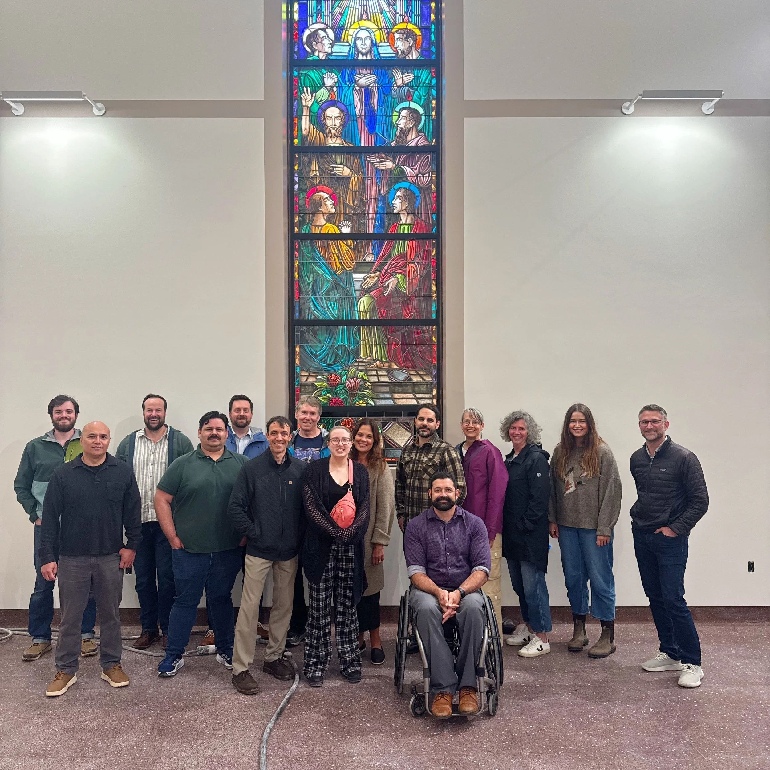 Yesterday, CBTWO staff toured the renovation of the main church building at Saint Joseph Catholic Parish. After a fire badly damaged the church in 2023, CBTWO was brought on to help restore the interior. Because of smoke damage, the entirety of the i