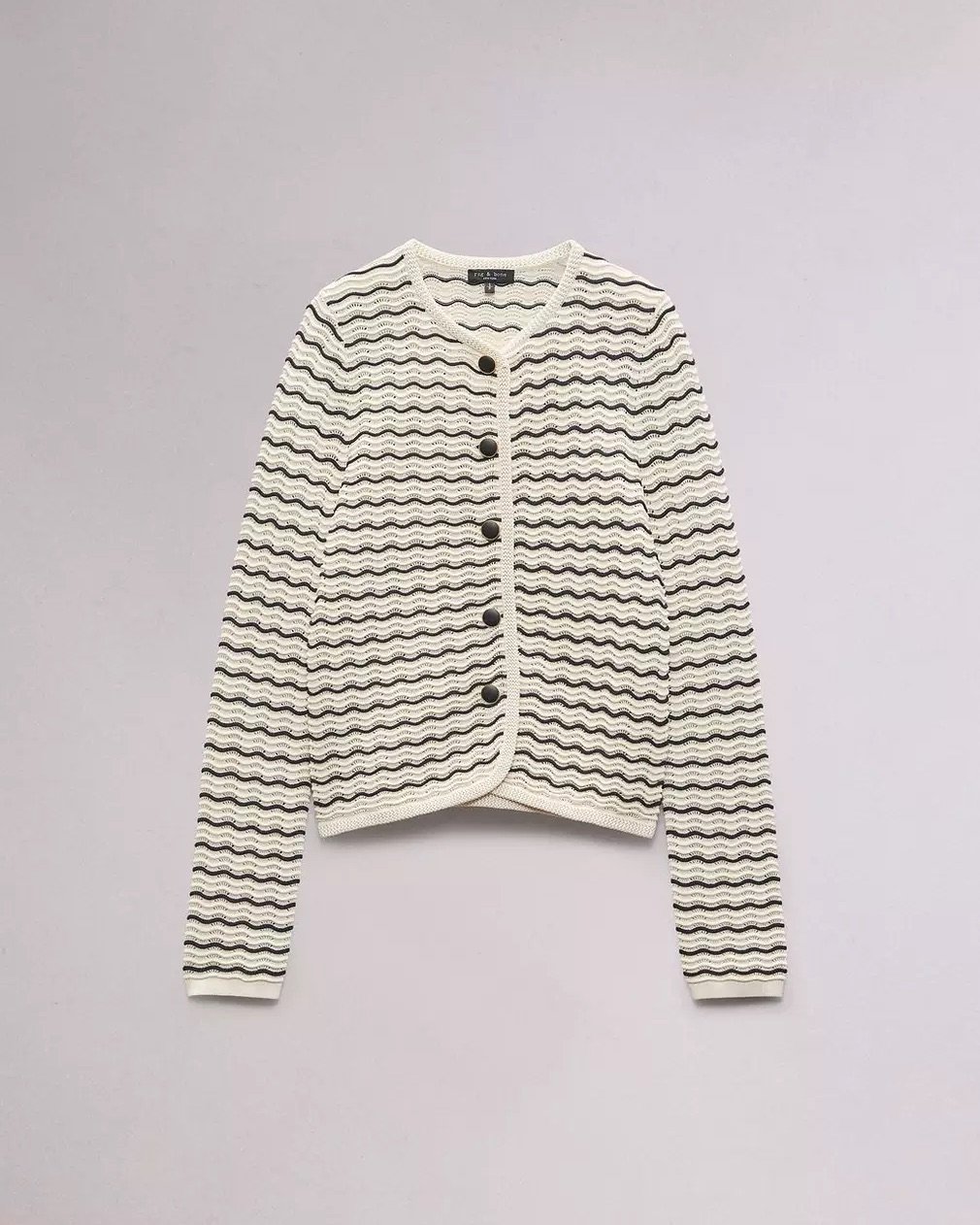 Elida Cotton Cardigan &mdash; instantly polished any look.  Our fav new layer is knit in stripes of cotton-blend with a subtle wavy texture with metal buttons down.  Thank you @ragandbone ✨

Get yours at our store - HQ Fontabella primer nivel!