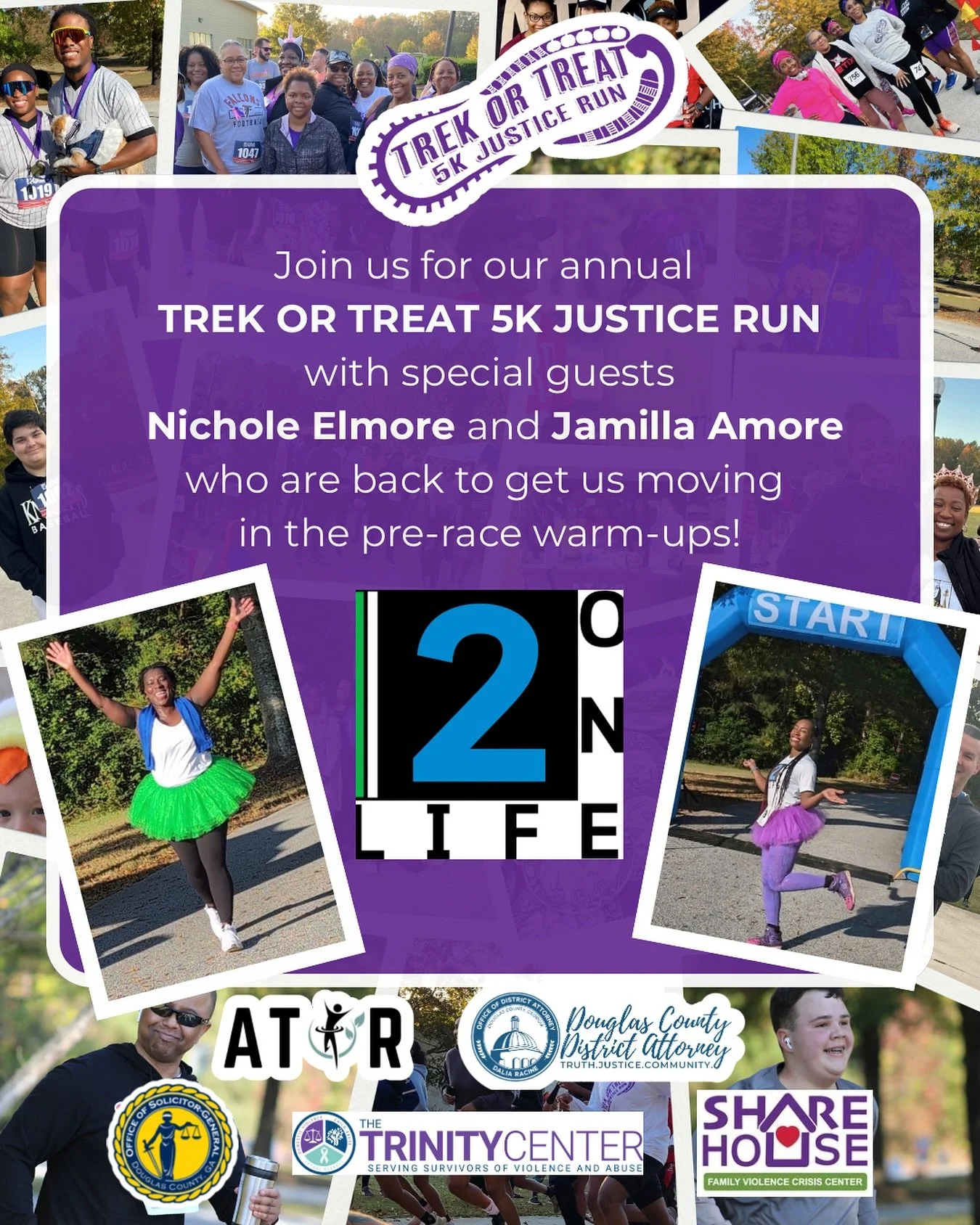 Trek or Treat 5K Justice Run – Special Guest Announcement!
It’s more than a race — it’s a race to end domestic violence. 
We’re kicking things off with high-energy fun to get you moving for a cause that matters!
Join u