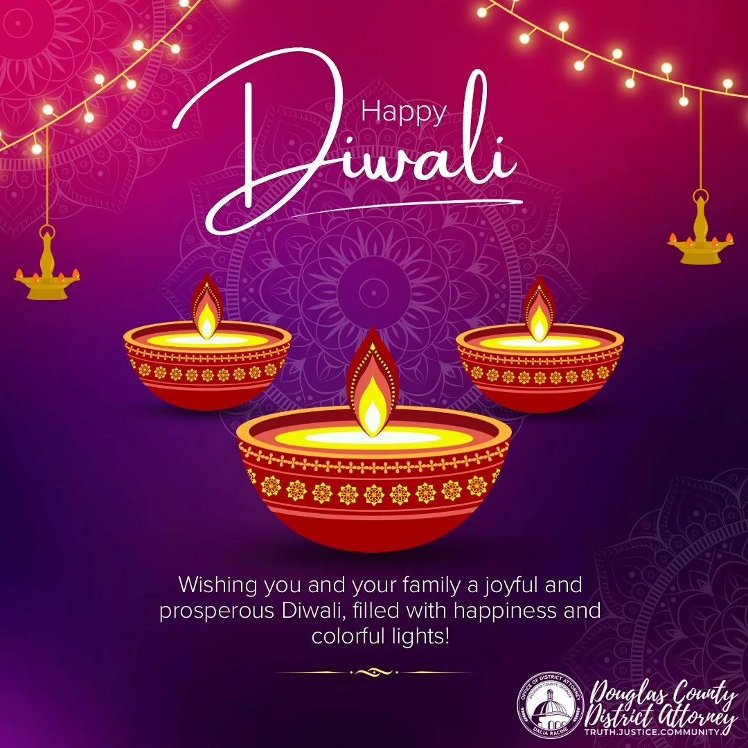 Happy Diwali! 
The Douglas County District Attorney’s Office extends warm wishes to all who are celebrating the Festival of Lights.
May this season bring peace, prosperity, and joy to our community members who observe this special holiday.
#