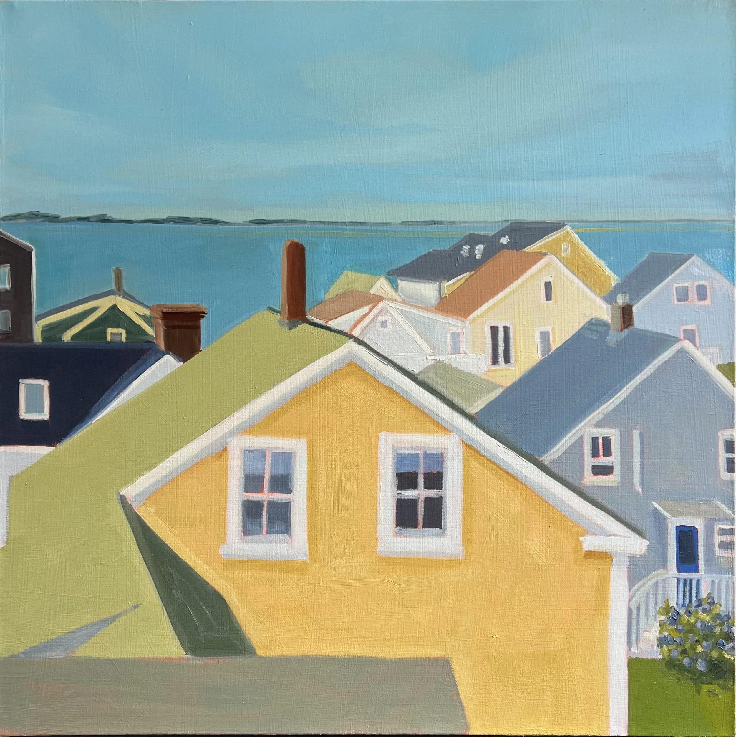 Caroline Carney, Rooftops to the Harbor, oil on canvas, 24 x 24 inches 