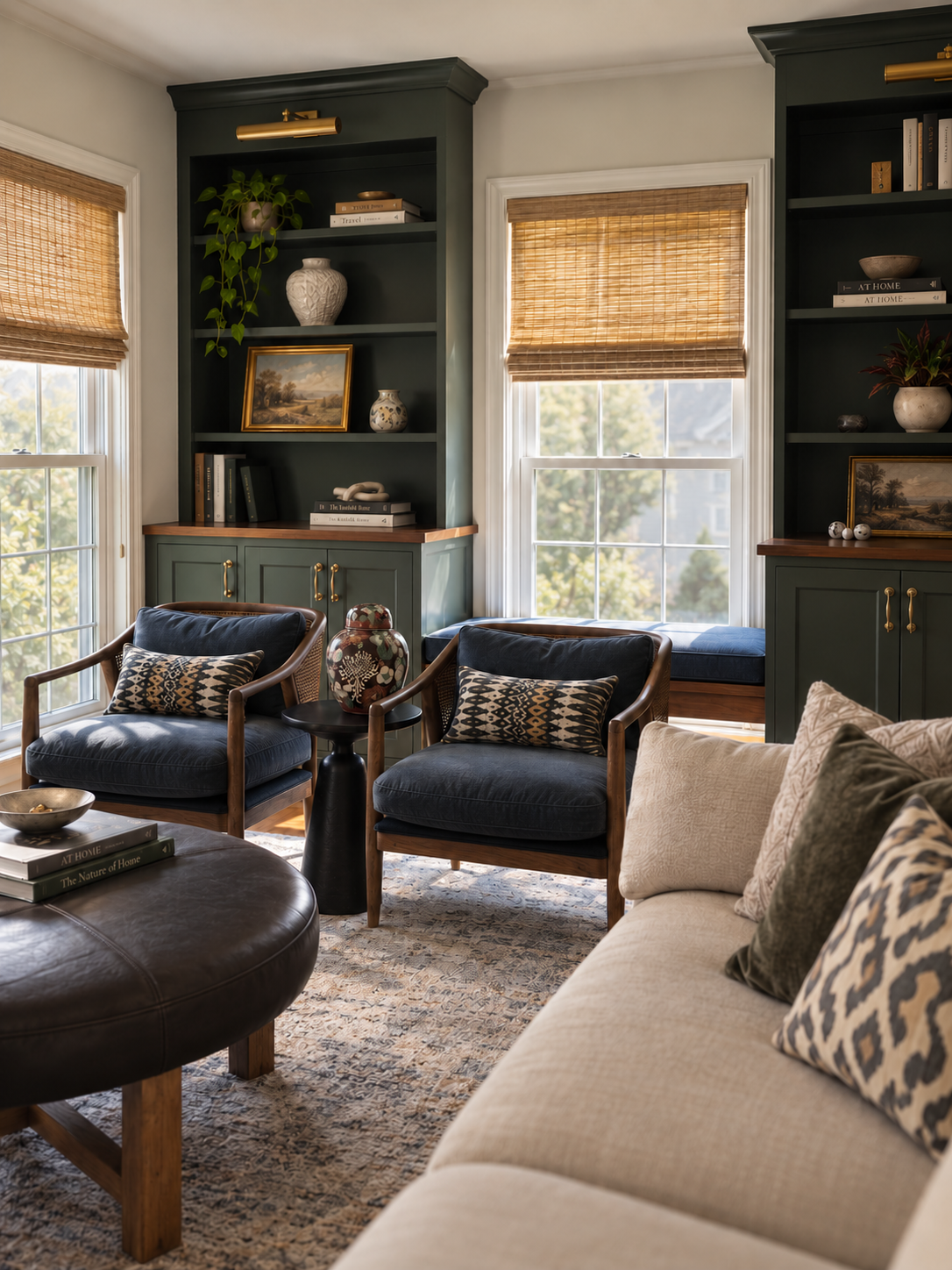 Arlington Heights built in bookcases and bench living room .png