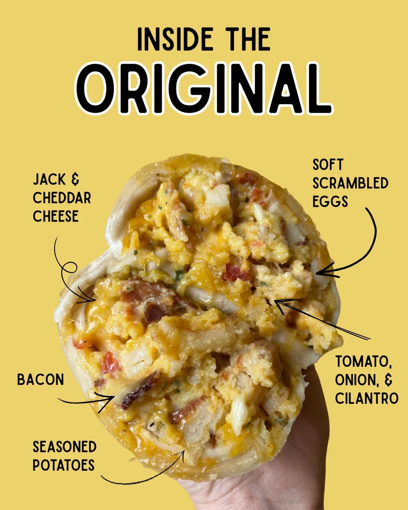 Our most popular breakfast burrito for a reason. Whether you&rsquo;re ordering grab and go at the cart, catering your team&rsquo;s meeting, or picking up your Home to Heat order, our Original is the classic choice!